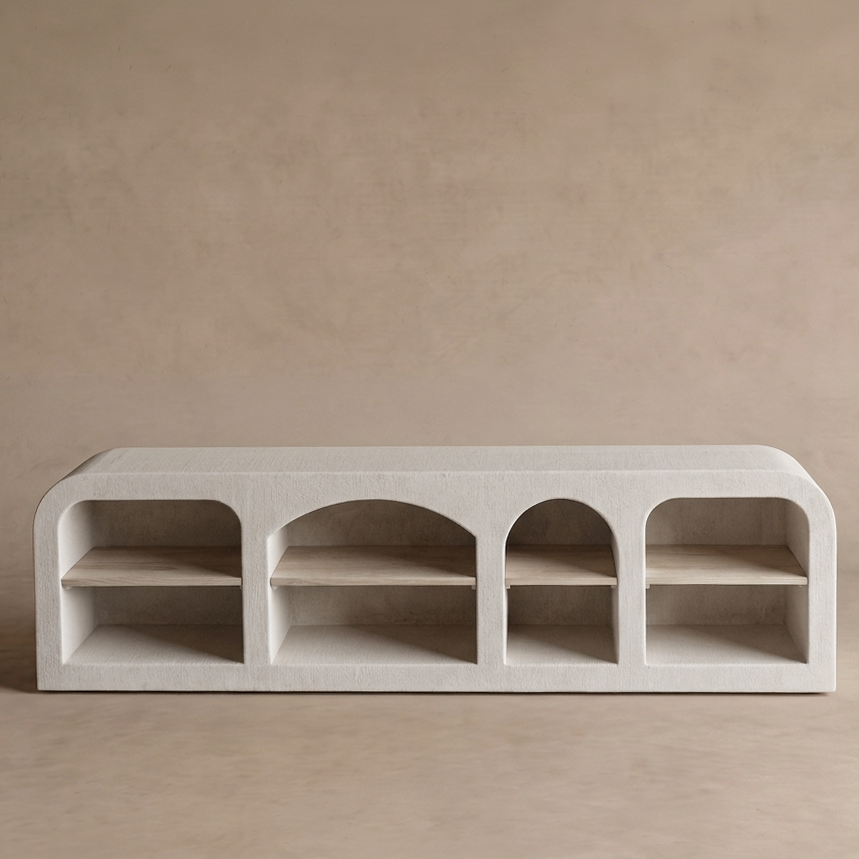 Alaska Curve Edge TV Unit - Natural Wood Shelf