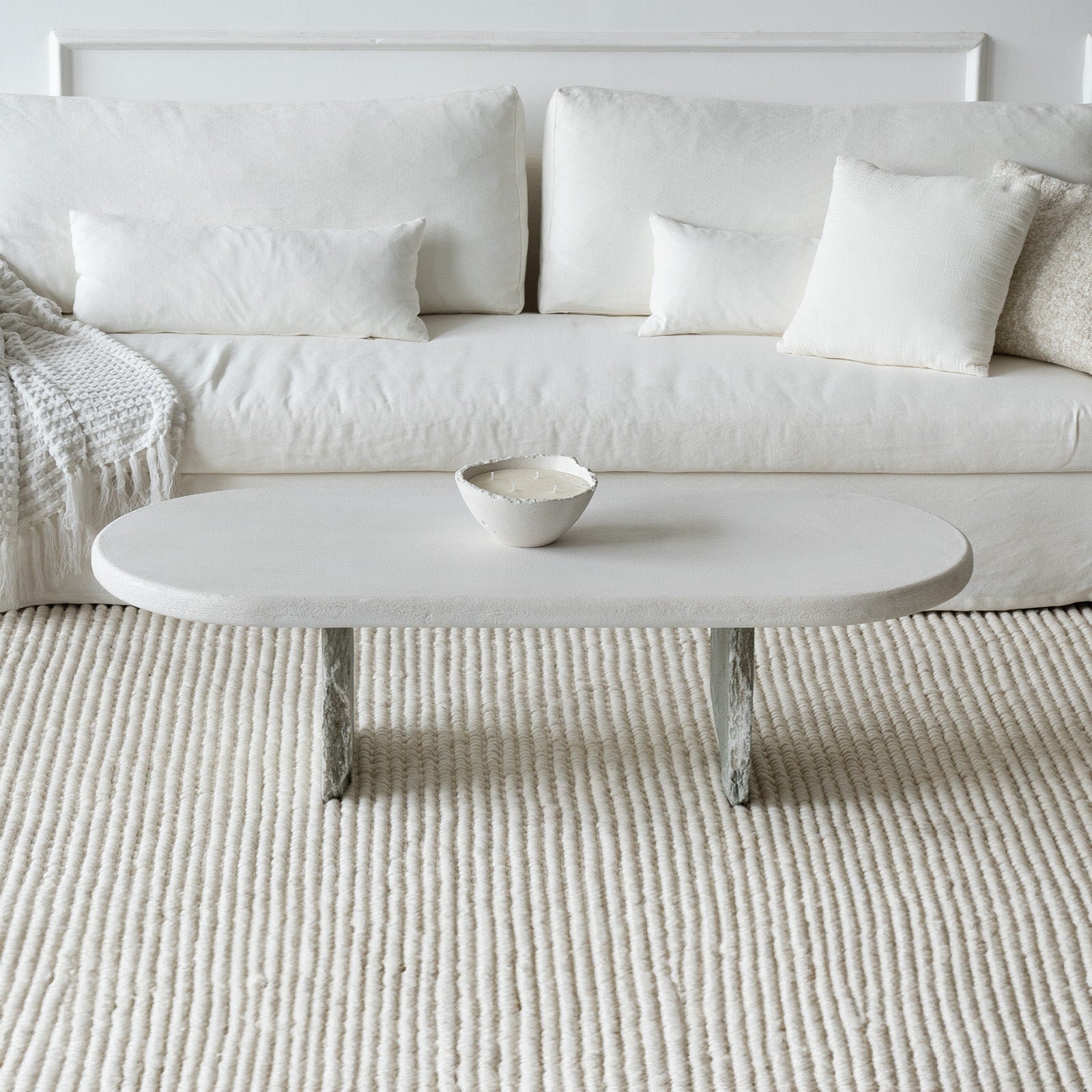 Alaska Oval Pine Wood Coffee Table (Stone Base) - Coffee Table - WS Living Furniture  Furniture Store in Dubai