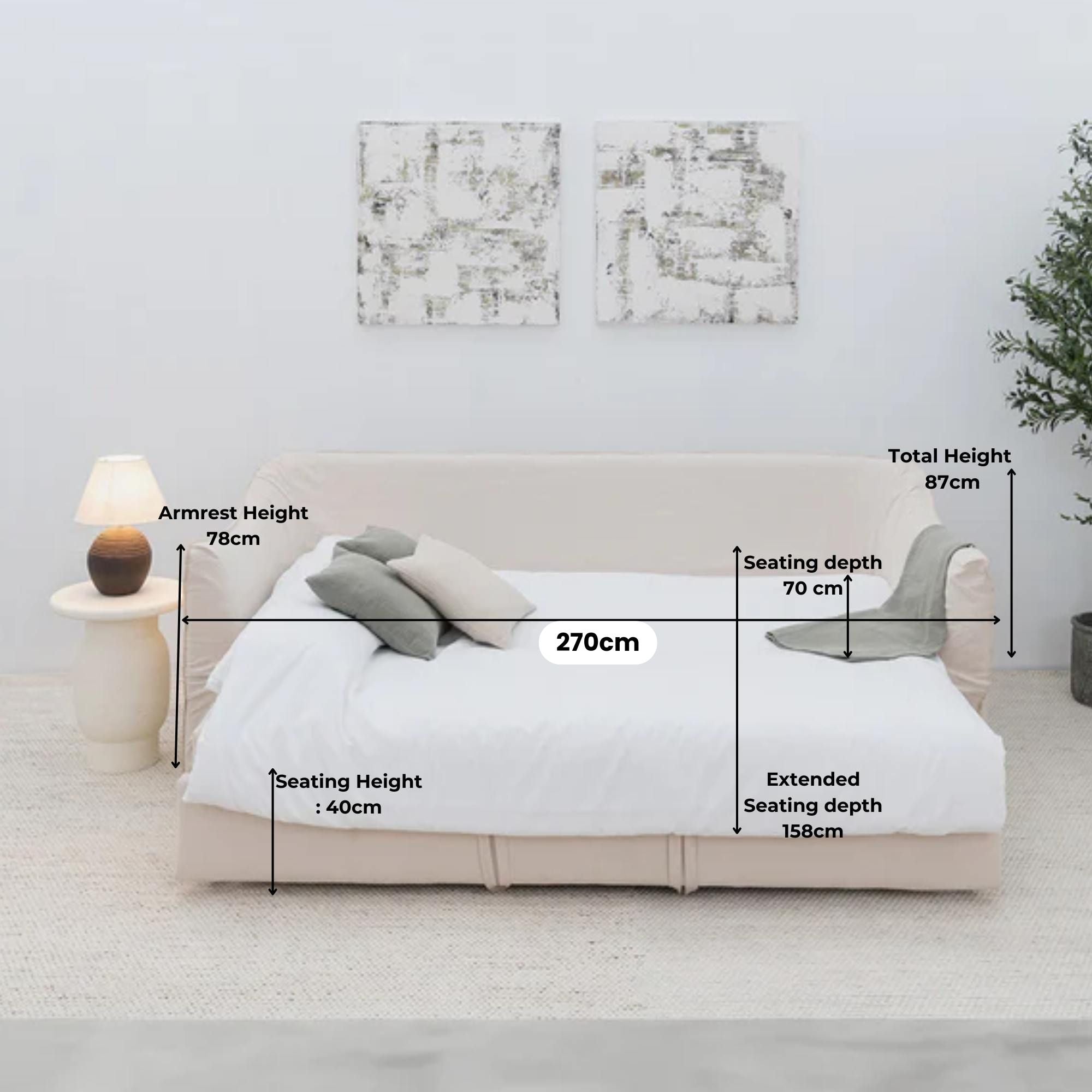 Clara Wooden Frame & Cotton/Linen Sofa Bed