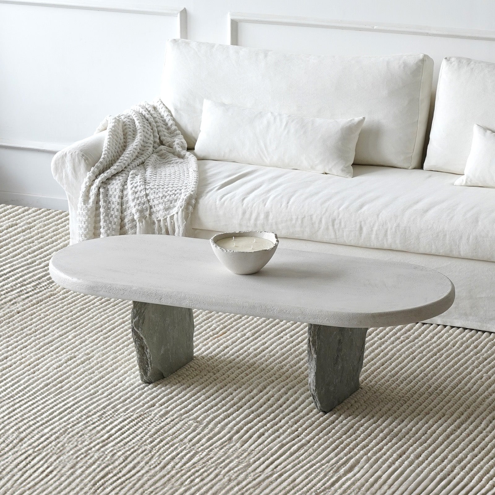 Alaska Oval Pine Wood Coffee Table (Stone Base) - Coffee Table - WS Living Furniture  Furniture Store in Dubai