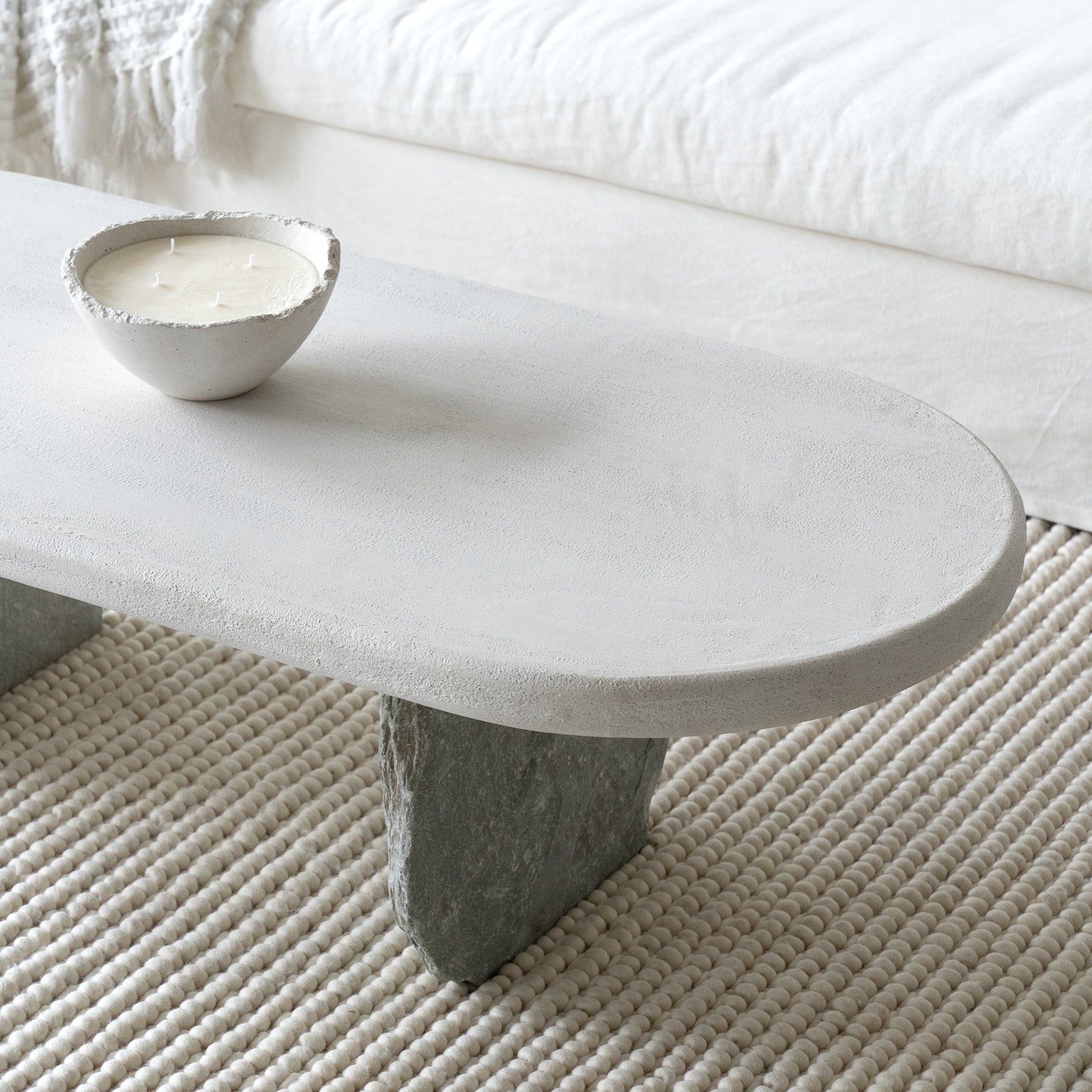 Alaska Oval Pine Wood Coffee Table (Stone Base) - Coffee Table - WS Living Furniture  Furniture Store in Dubai