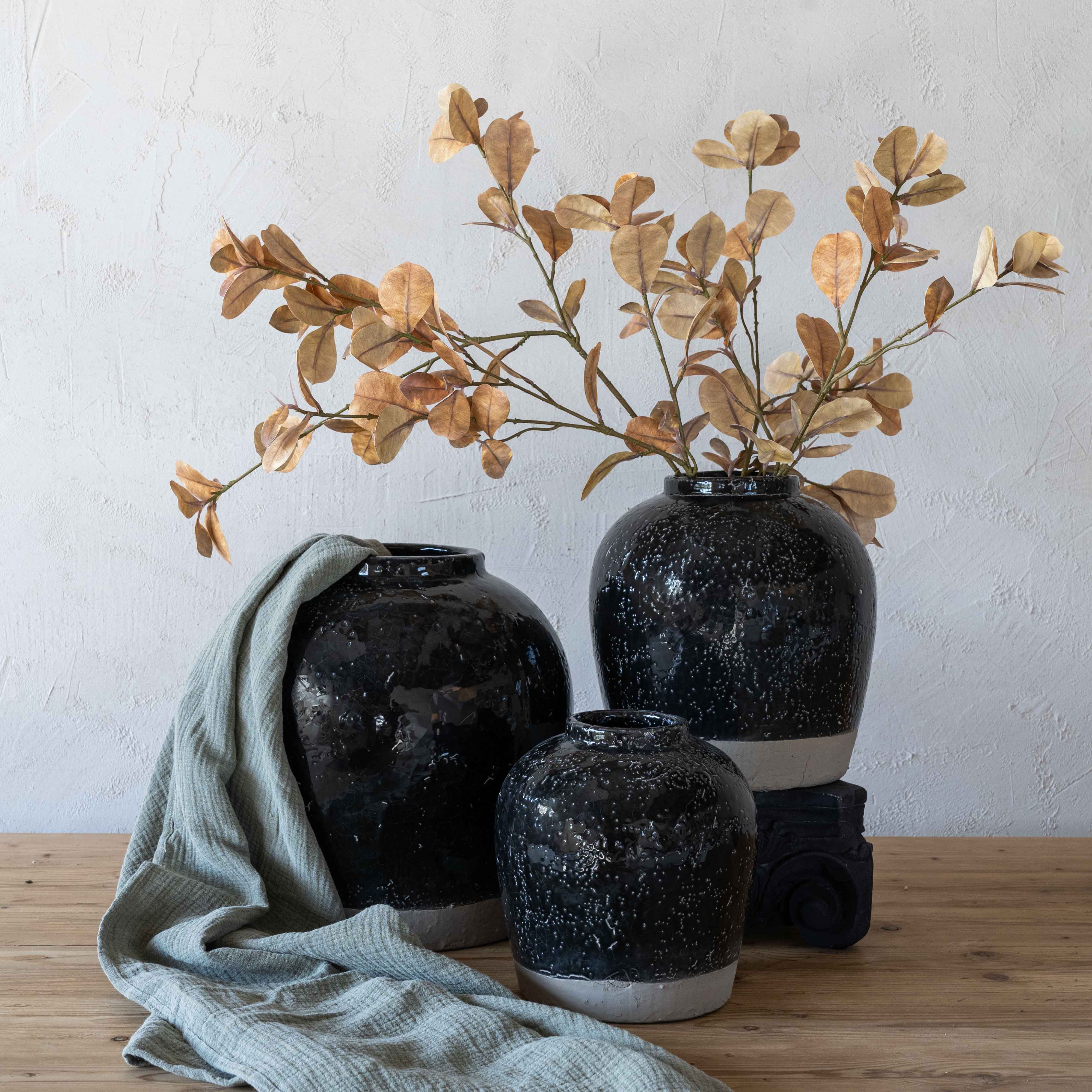 Trinket Decorative Black Ceramic Vase | Flower Pot - Vase - WS Living Furniture  Furniture Store in Dubai