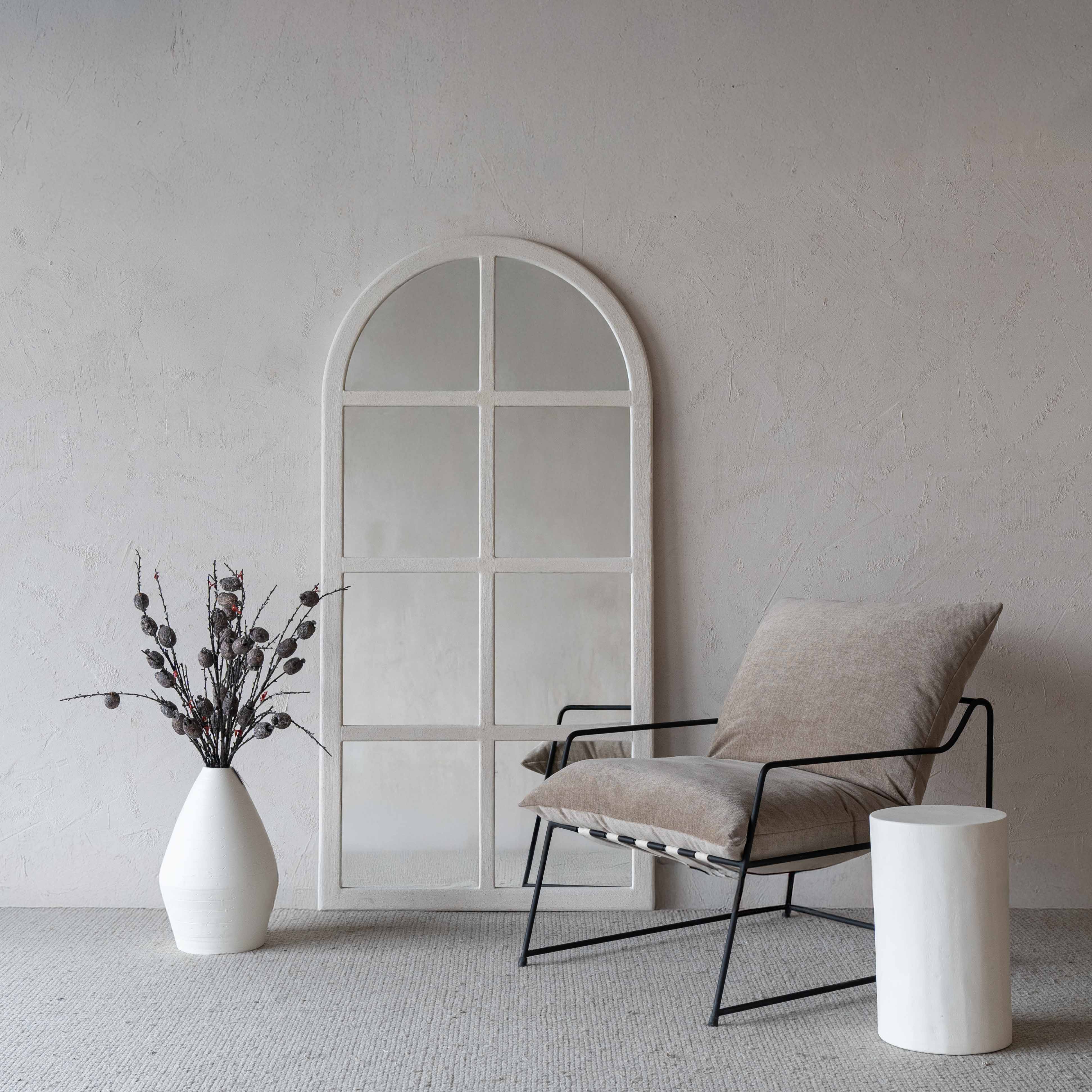 Luna White Curve Alaska Wood Full Length Floor Mirror - Mirrors - WS Living Furniture Furniture Store in Dubai