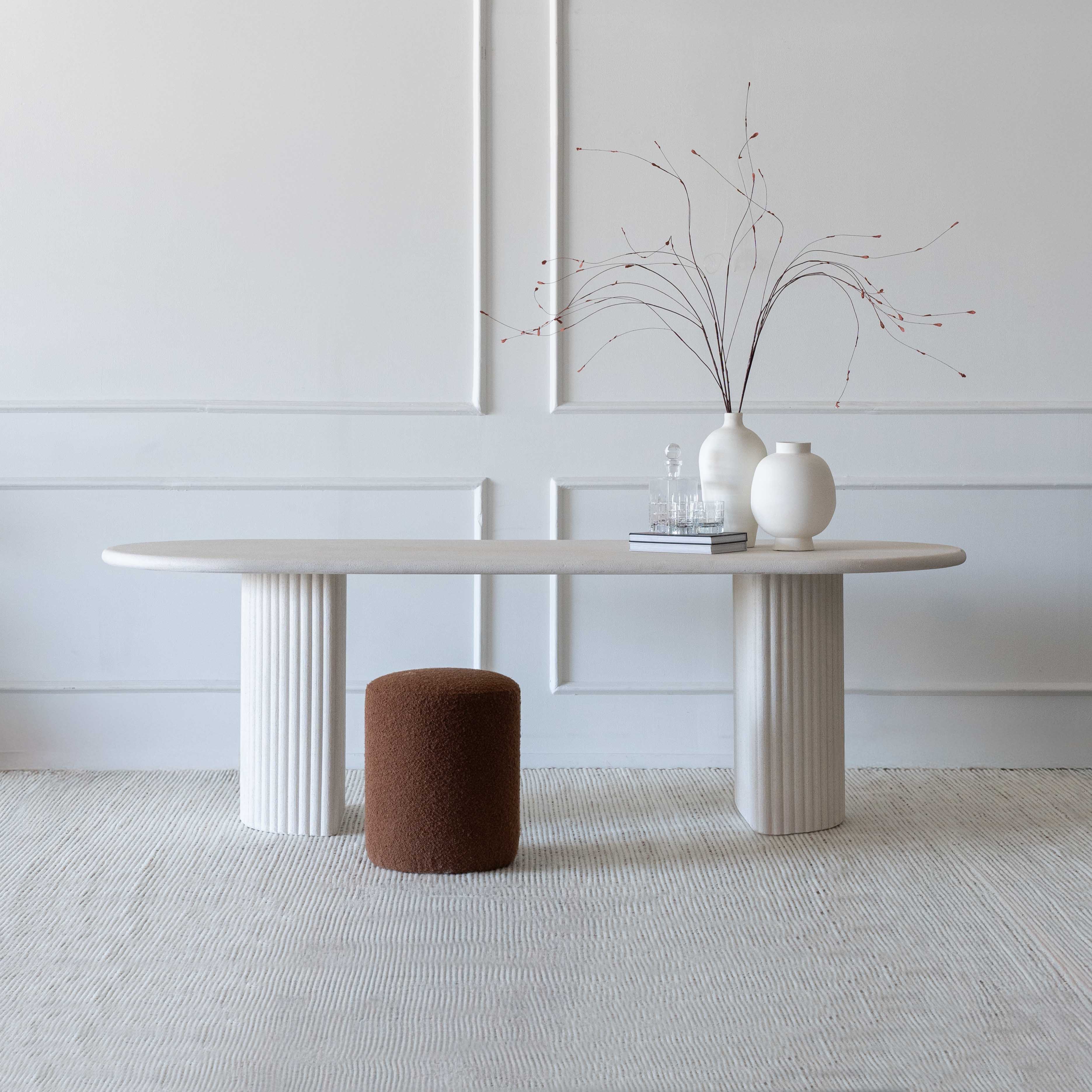 Classic Flute Wood U-Shape Leg Oval Top Dining Table - Dining Table - WS Living Furniture Furniture Store in Dubai