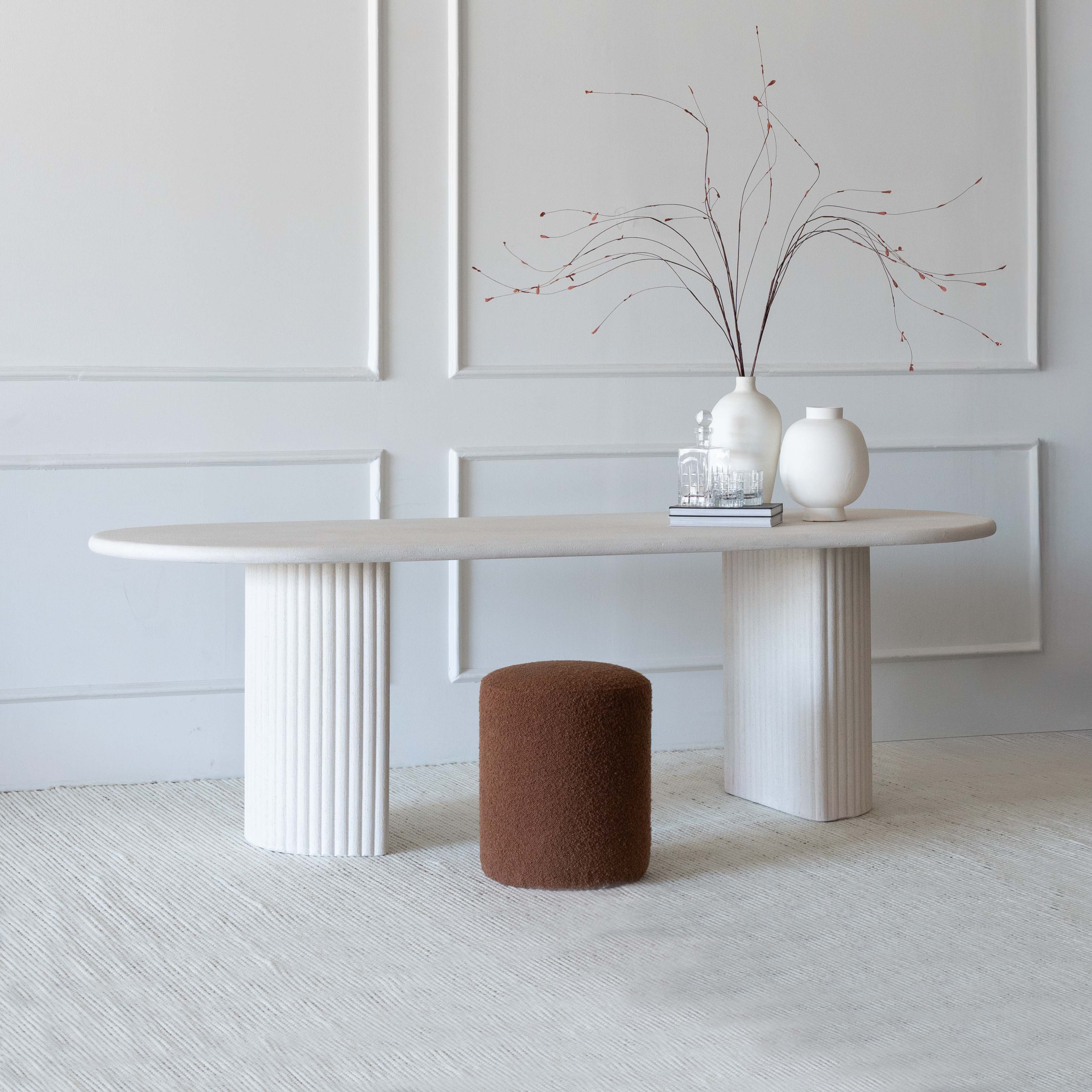 Classic Flute Wood U-Shape Leg Oval Top Dining Table - Dining Table - WS Living Furniture Furniture Store in Dubai