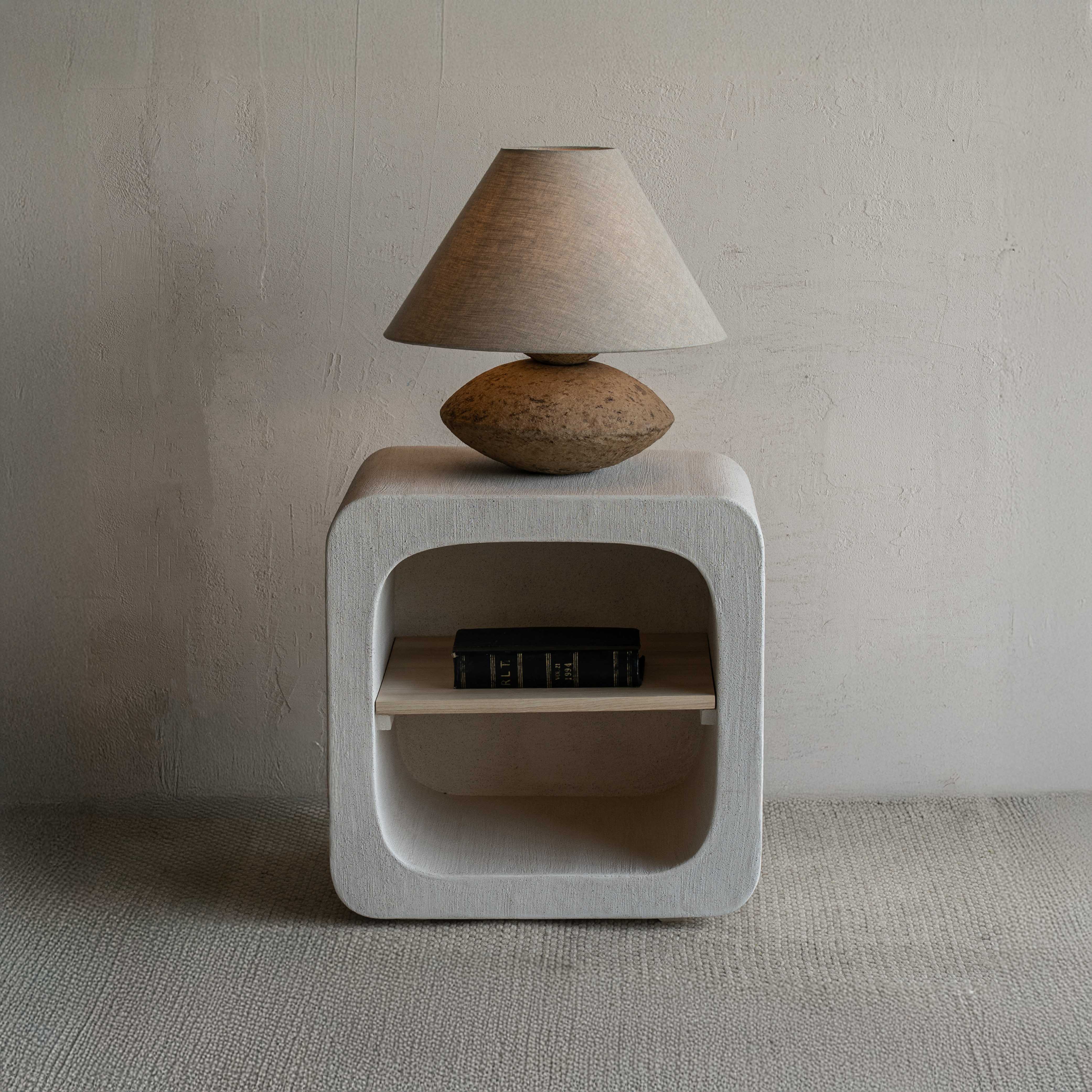 Alaska Curved Niche Bed Side Table With Wood Shelf - Bed Side Table - WS Living Furniture Furniture Store in Dubai