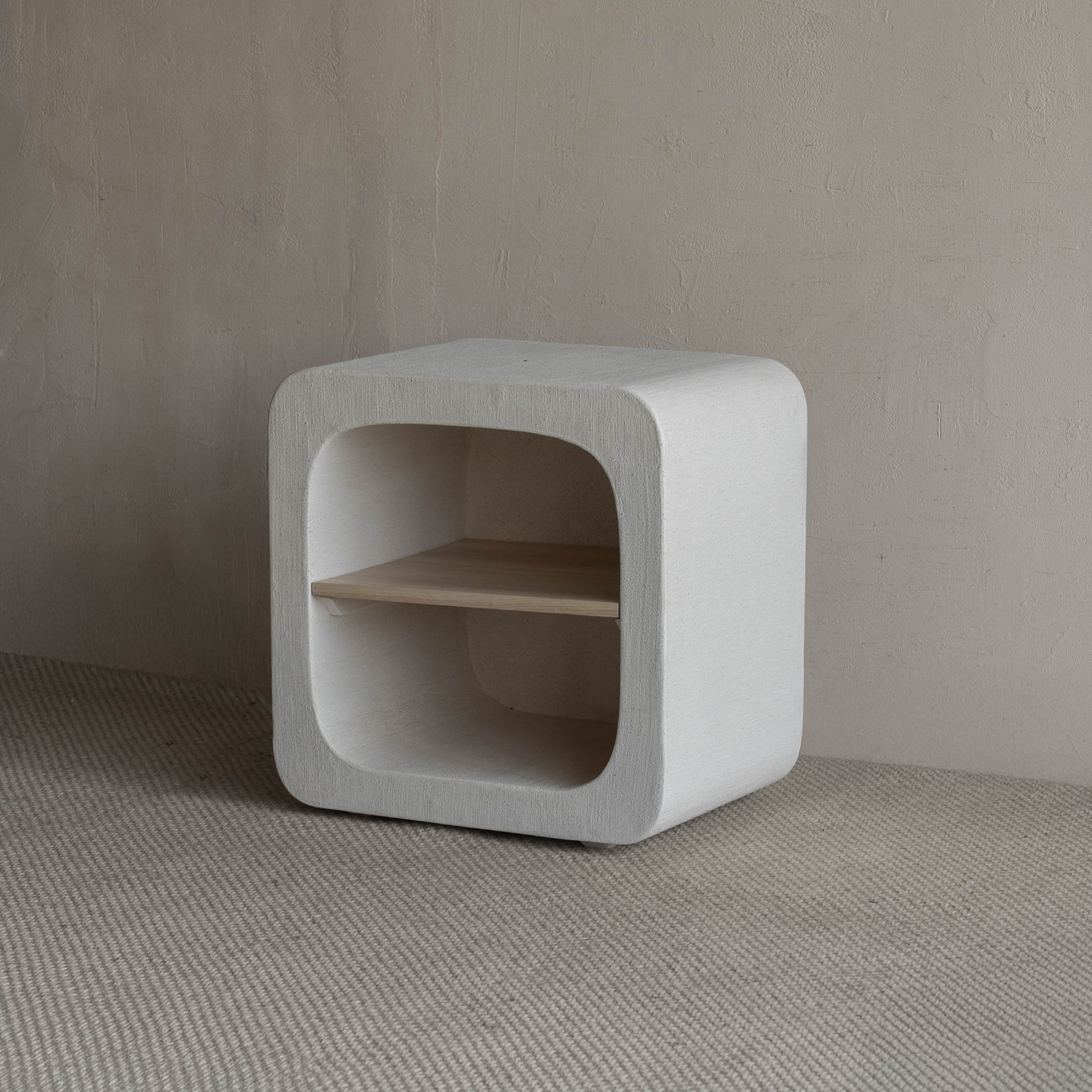 Alaska Curved Niche Bed Side Table With Wood Shelf - Bed Side Table - WS Living Furniture Furniture Store in Dubai