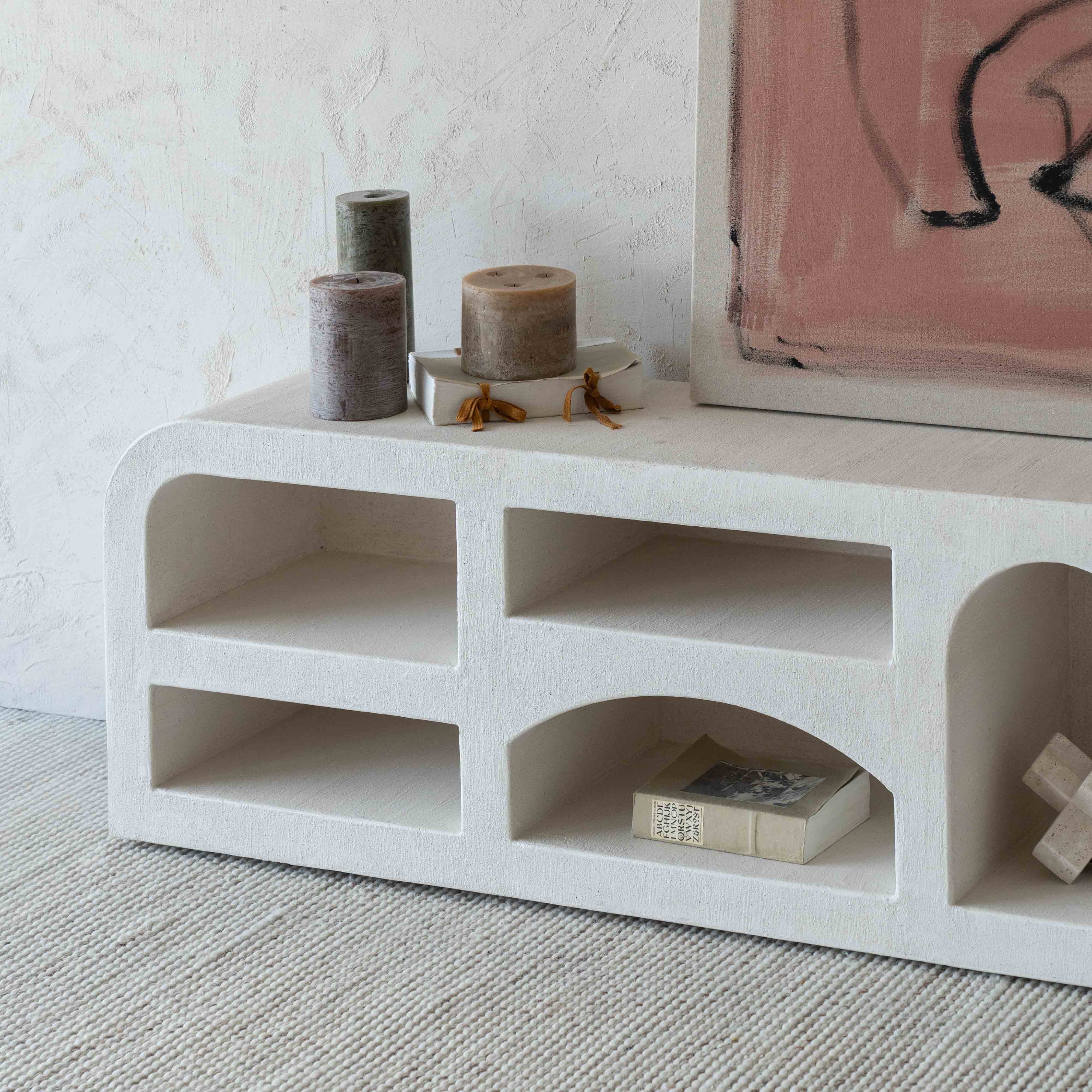 Alaska Wood Curved Edge Niche Multi Column TV Unit - TV Units - WS Living Furniture Furniture Store in Dubai