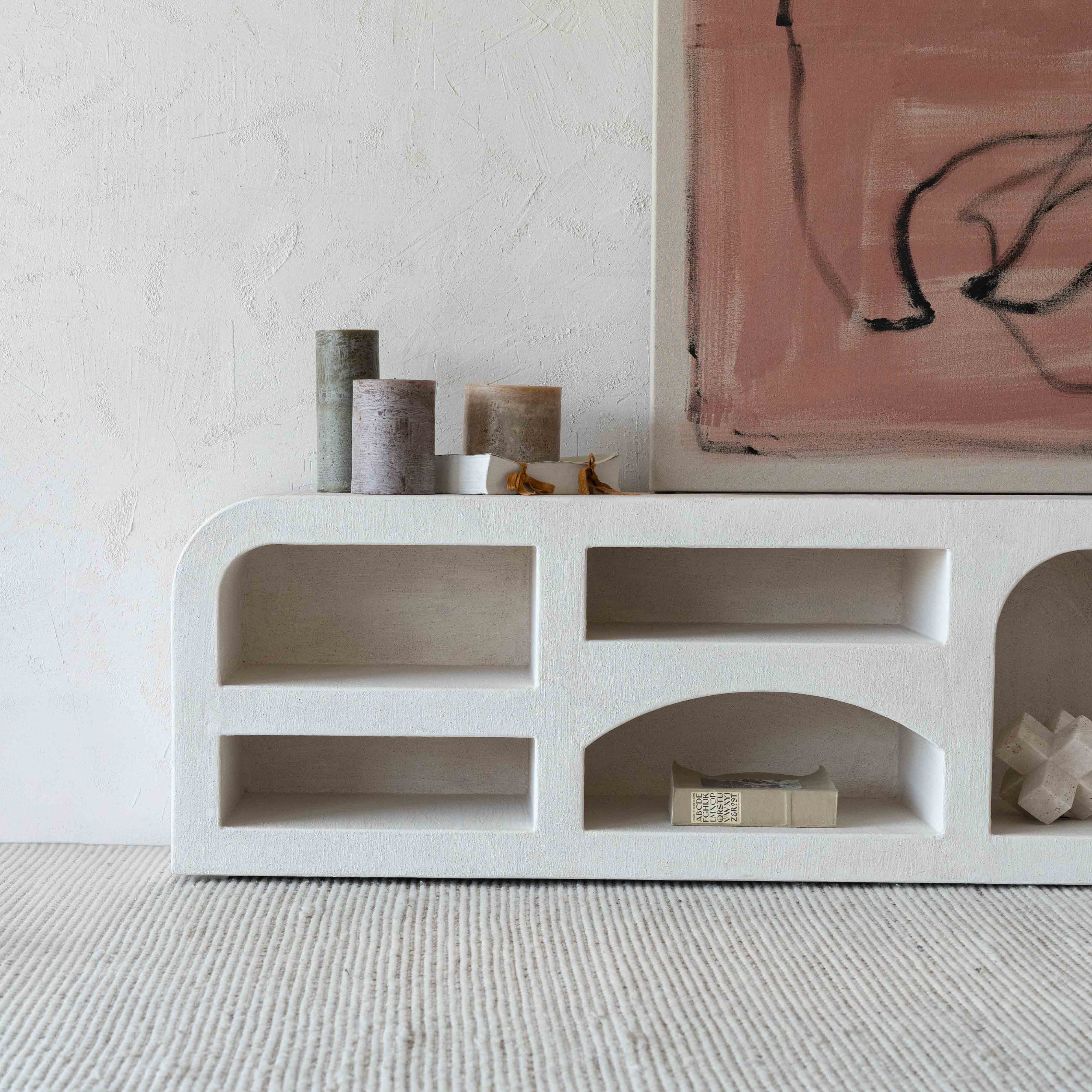 Alaska Wood Curved Edge Niche Multi Column TV Unit - TV Units - WS Living Furniture Furniture Store in Dubai