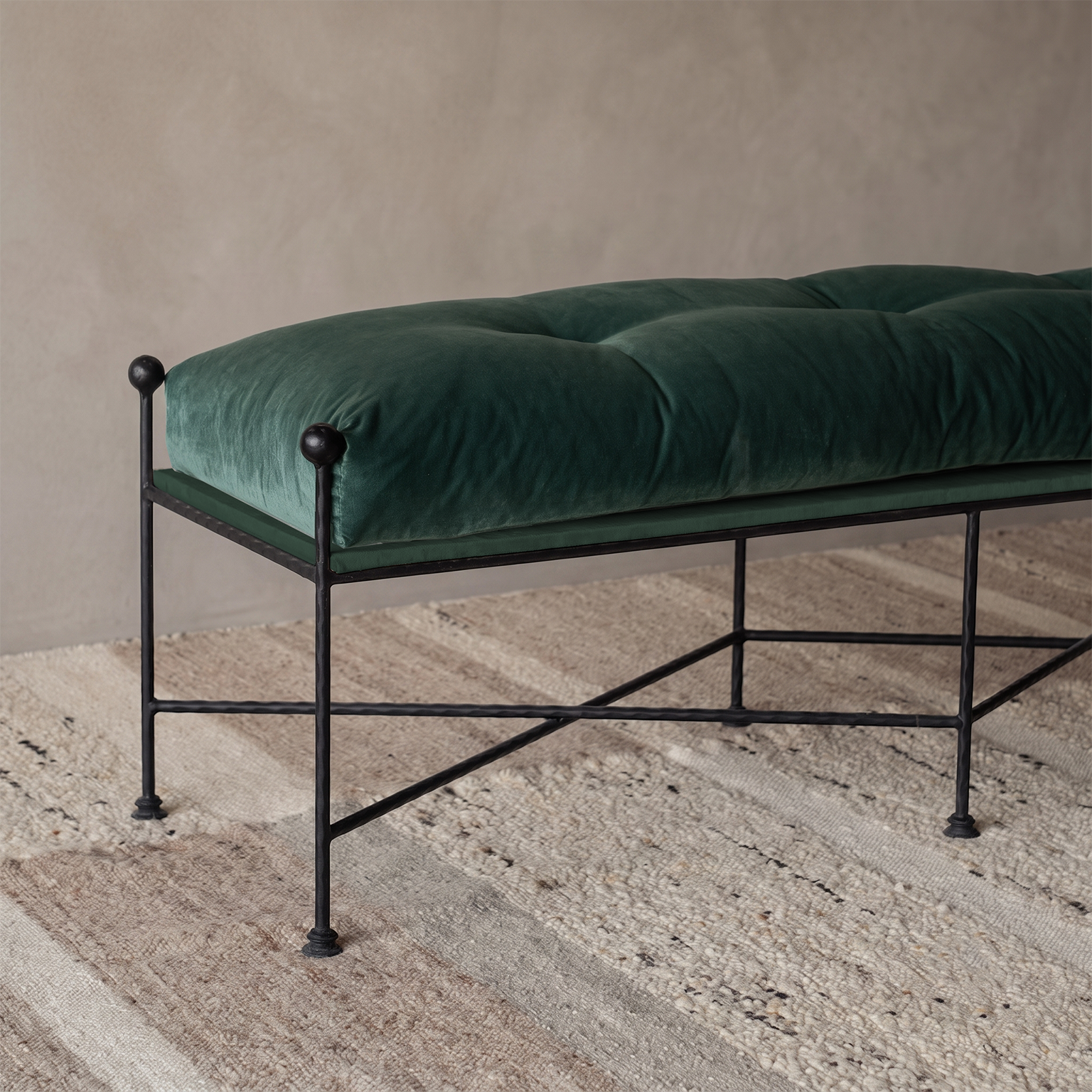 Alden Neo-Classical Upholstered Bench - GREEN