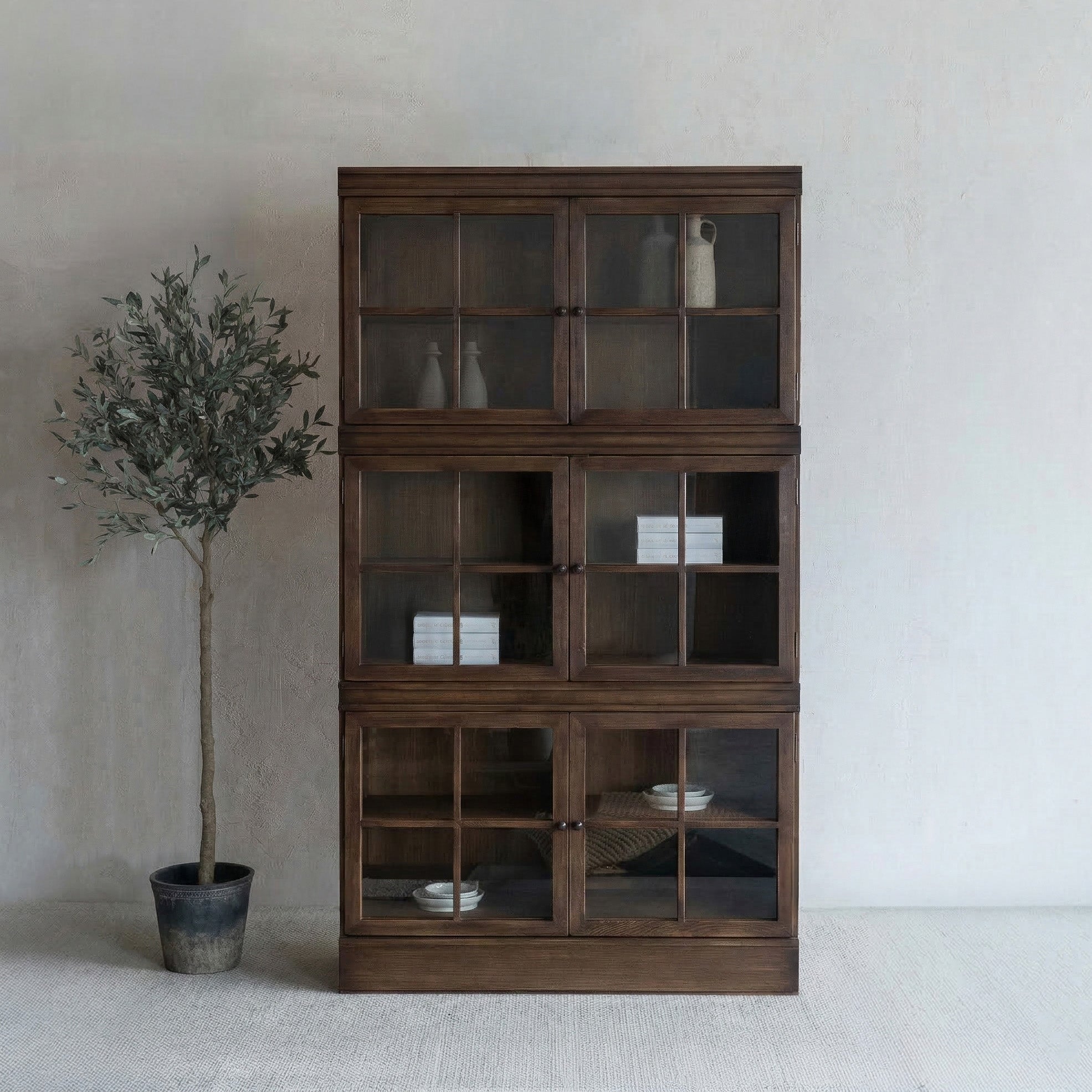 Amari Solid Oak Wood Glass Door Display Cabinet