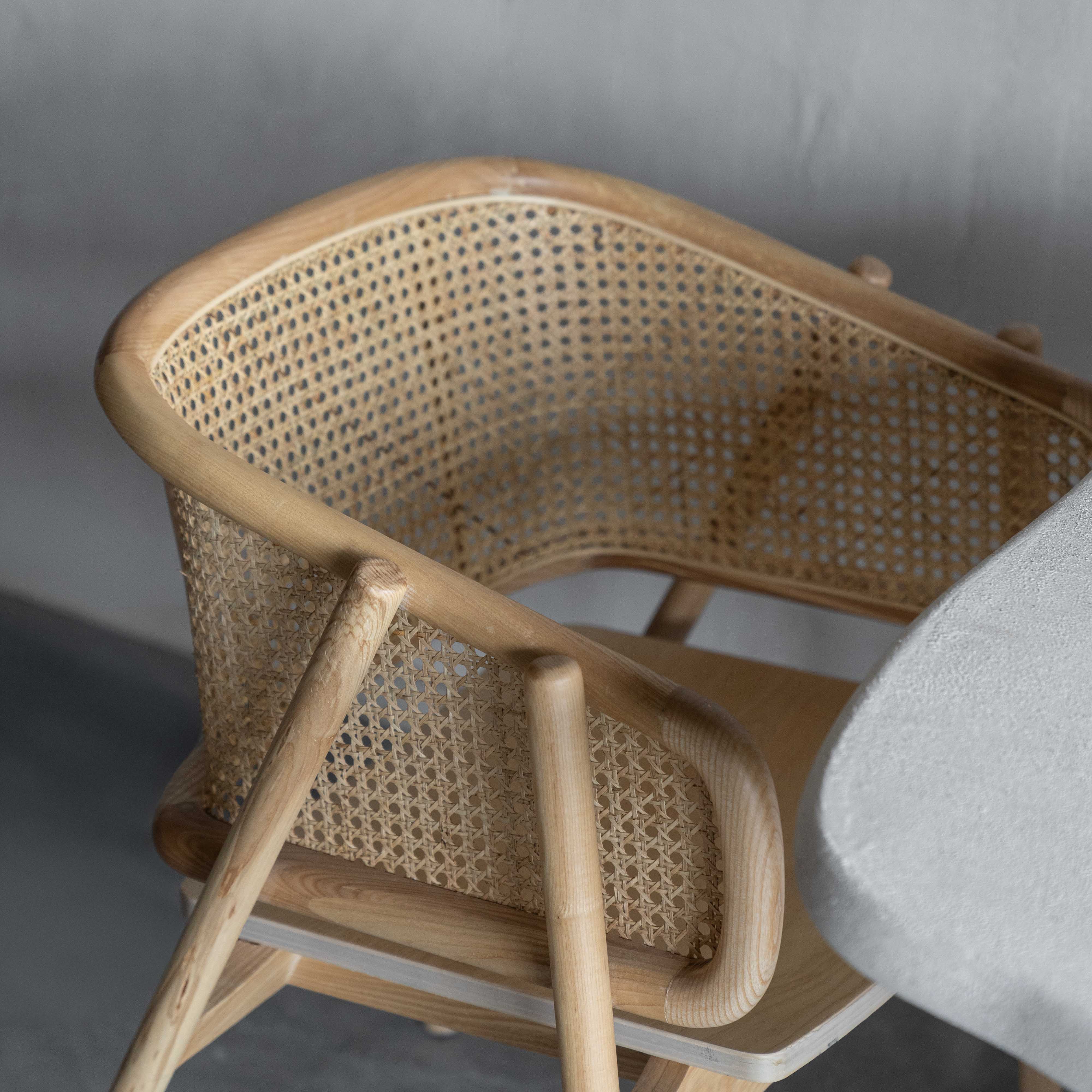 Amber Rest Solid Ash Wood Rattan Dining Chair w/Armrest - Lj1025 - Dining Chairs - WS Living Furniture Furniture Store in Dubai