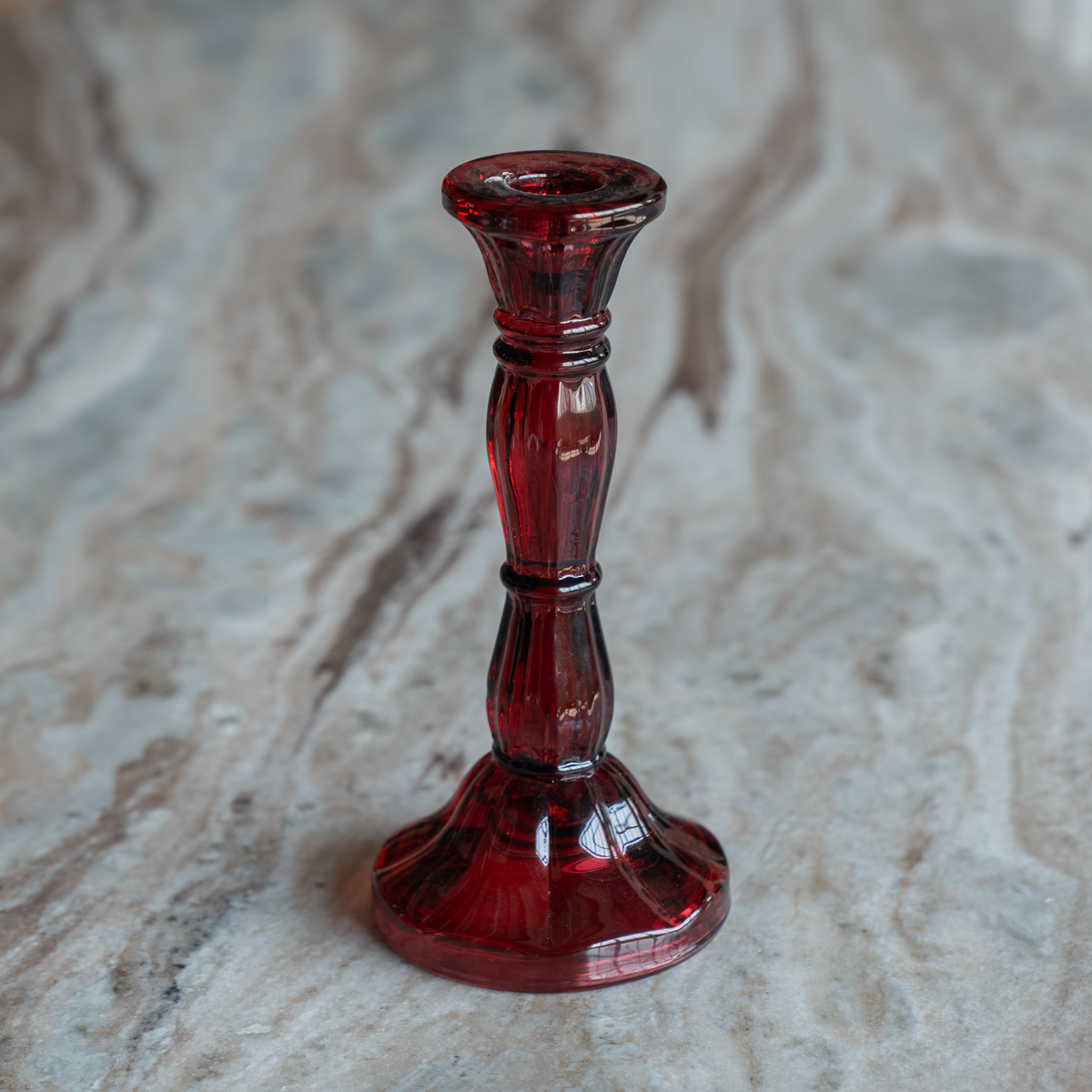 Amelia Tall Red Glass Candlestick