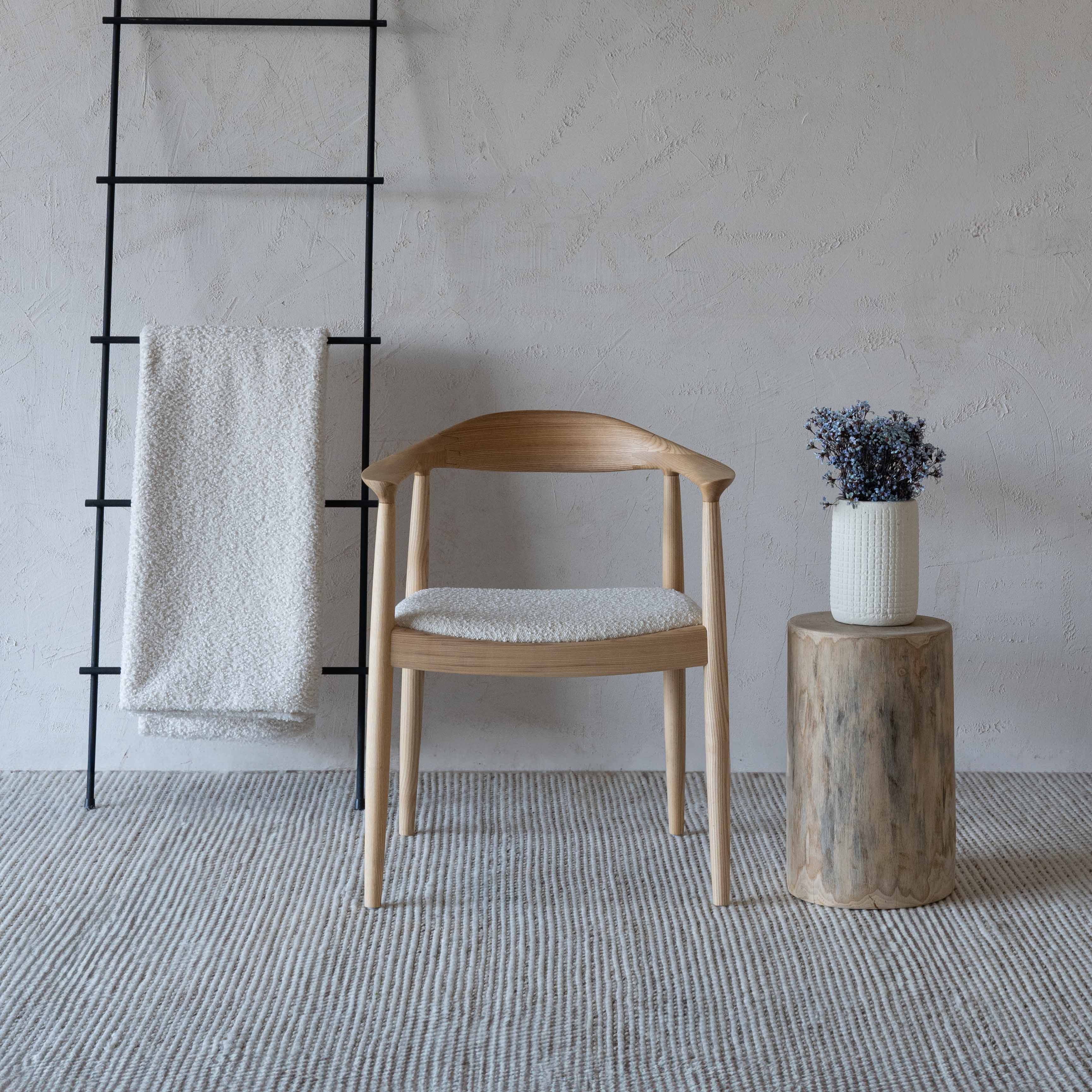 Anata Natural Wood Boucle Dining Chair (CH27.A) - Dining Chairs - WS Living Furniture Furniture Store in Dubai