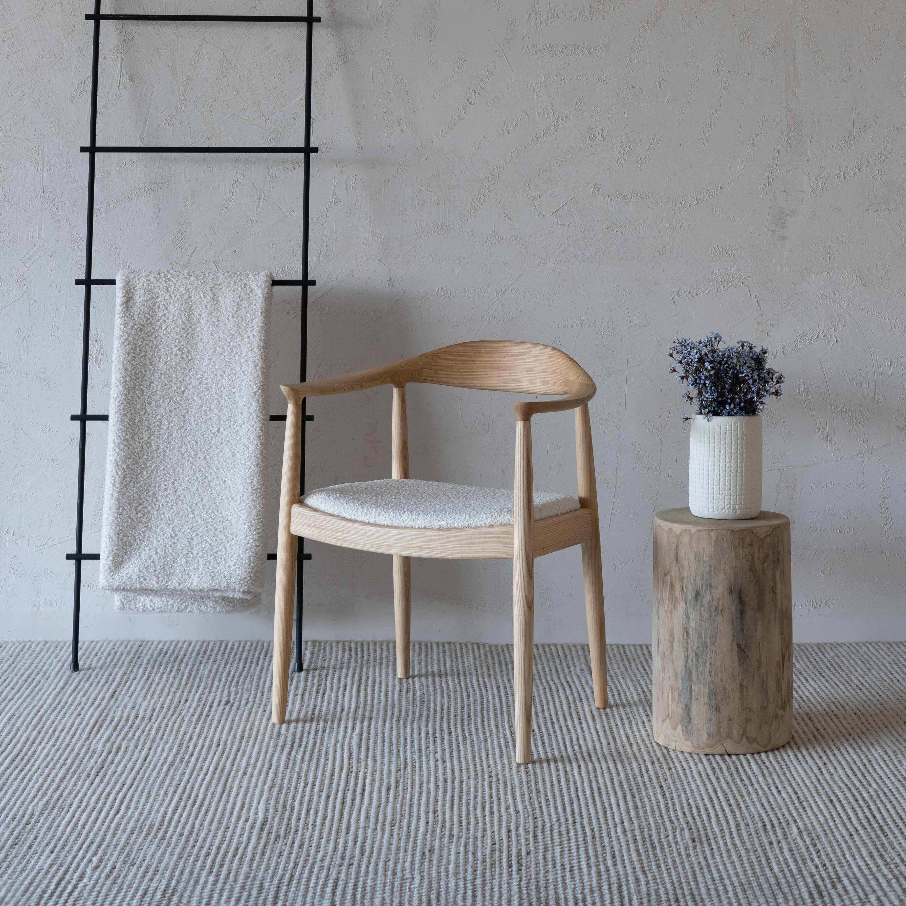 Anata Natural Wood Boucle Dining Chair (CH27.A) - Dining Chairs - WS Living Furniture Furniture Store in Dubai