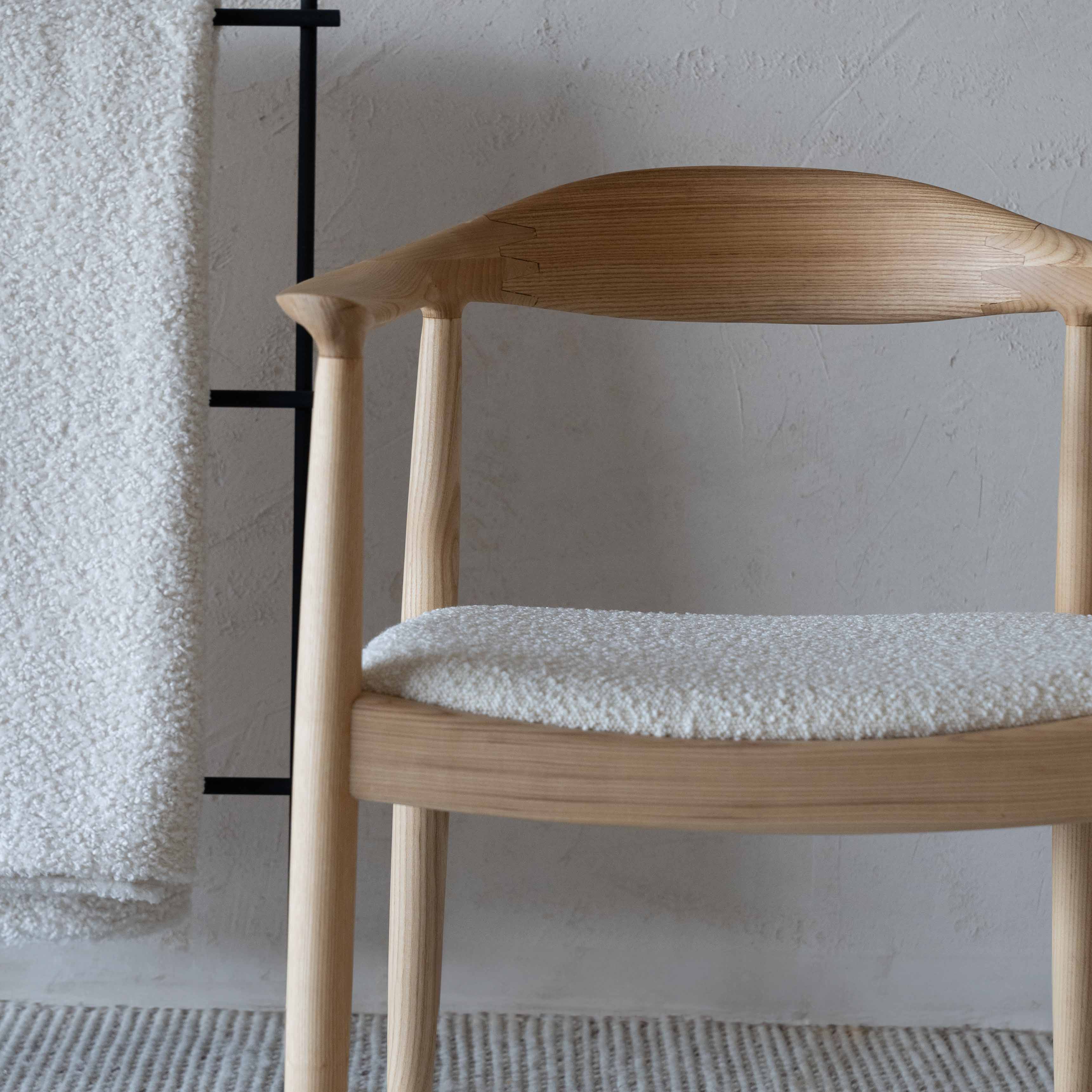 Anata Natural Wood Boucle Dining Chair (CH27.A) - Dining Chairs - WS Living Furniture Furniture Store in Dubai