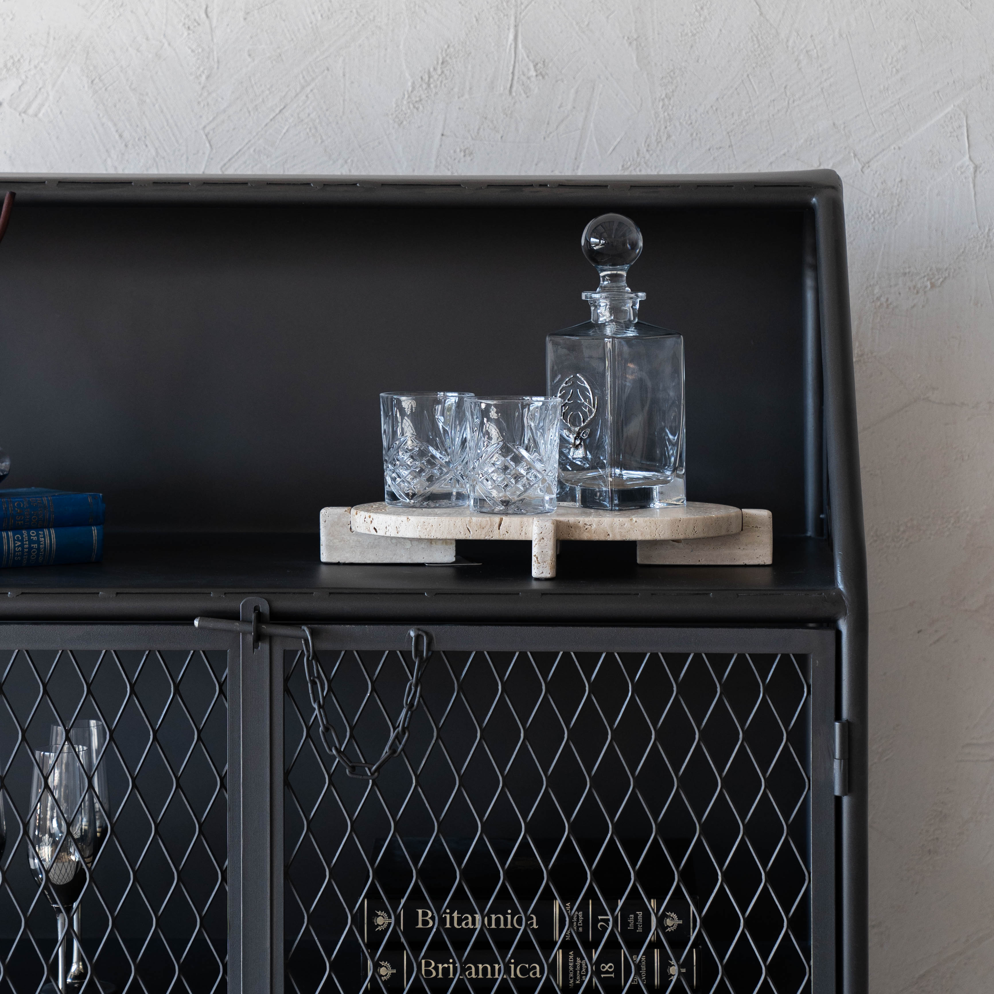 Arthur Grey Wash Industrial Bar Cabinet with Steel Mesh - Cabinets - WS Living Furniture Furniture Store in Dubai