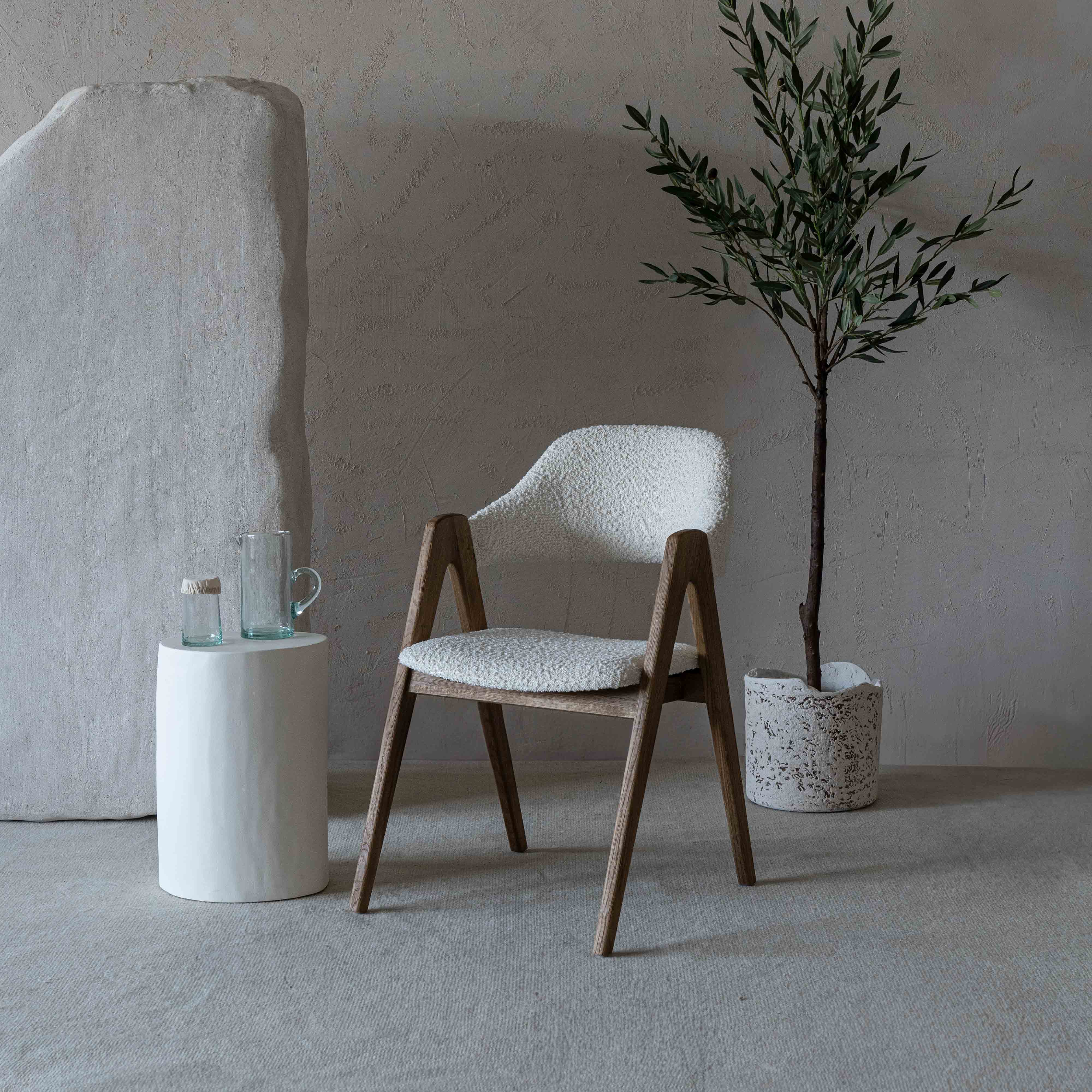 Ashley Natural Solid Wood & Boucle Dining Chair - Dining Chairs - WS Living Furniture Furniture Store in Dubai