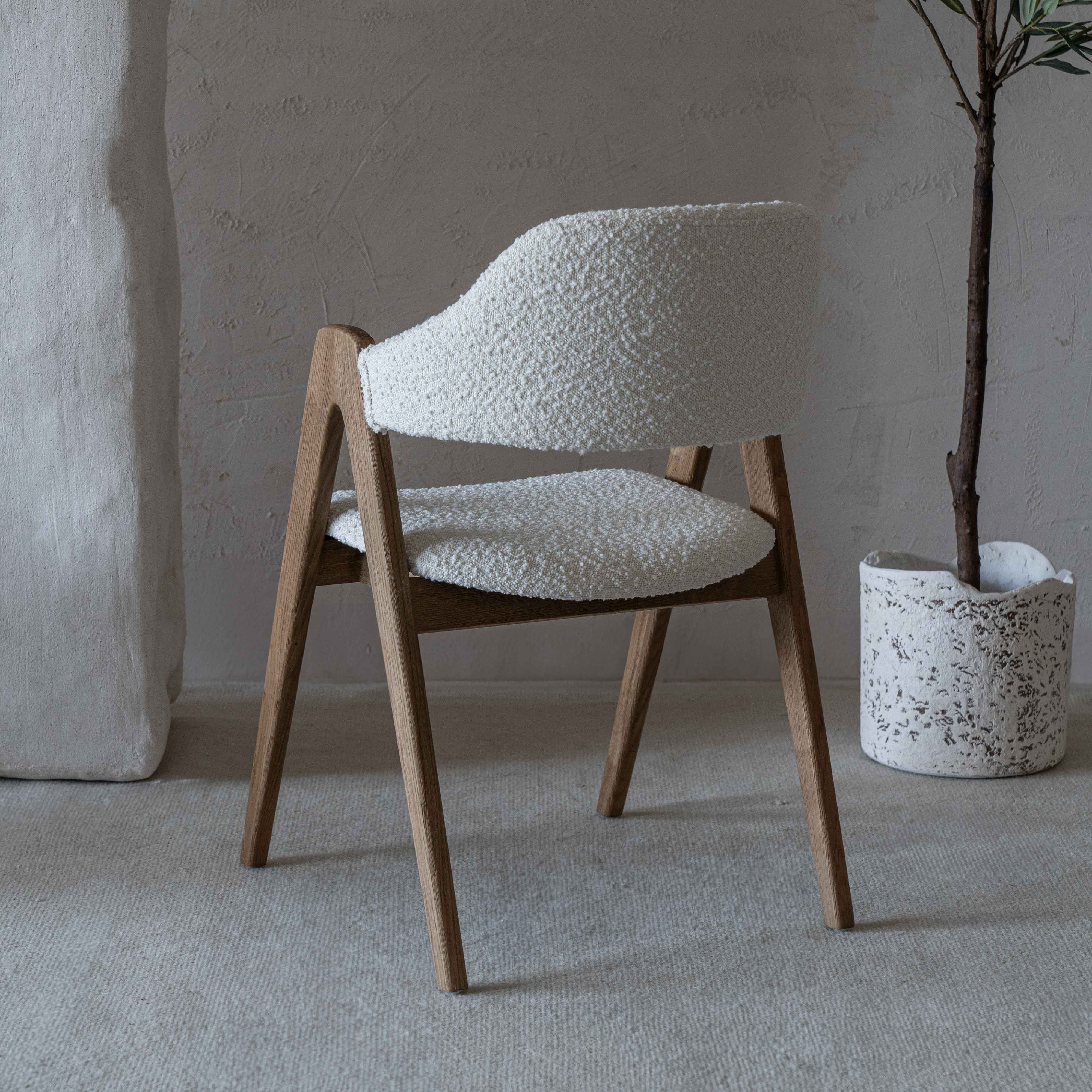 Ashley Natural Solid Wood & Boucle Dining Chair - Dining Chairs - WS Living Furniture Furniture Store in Dubai