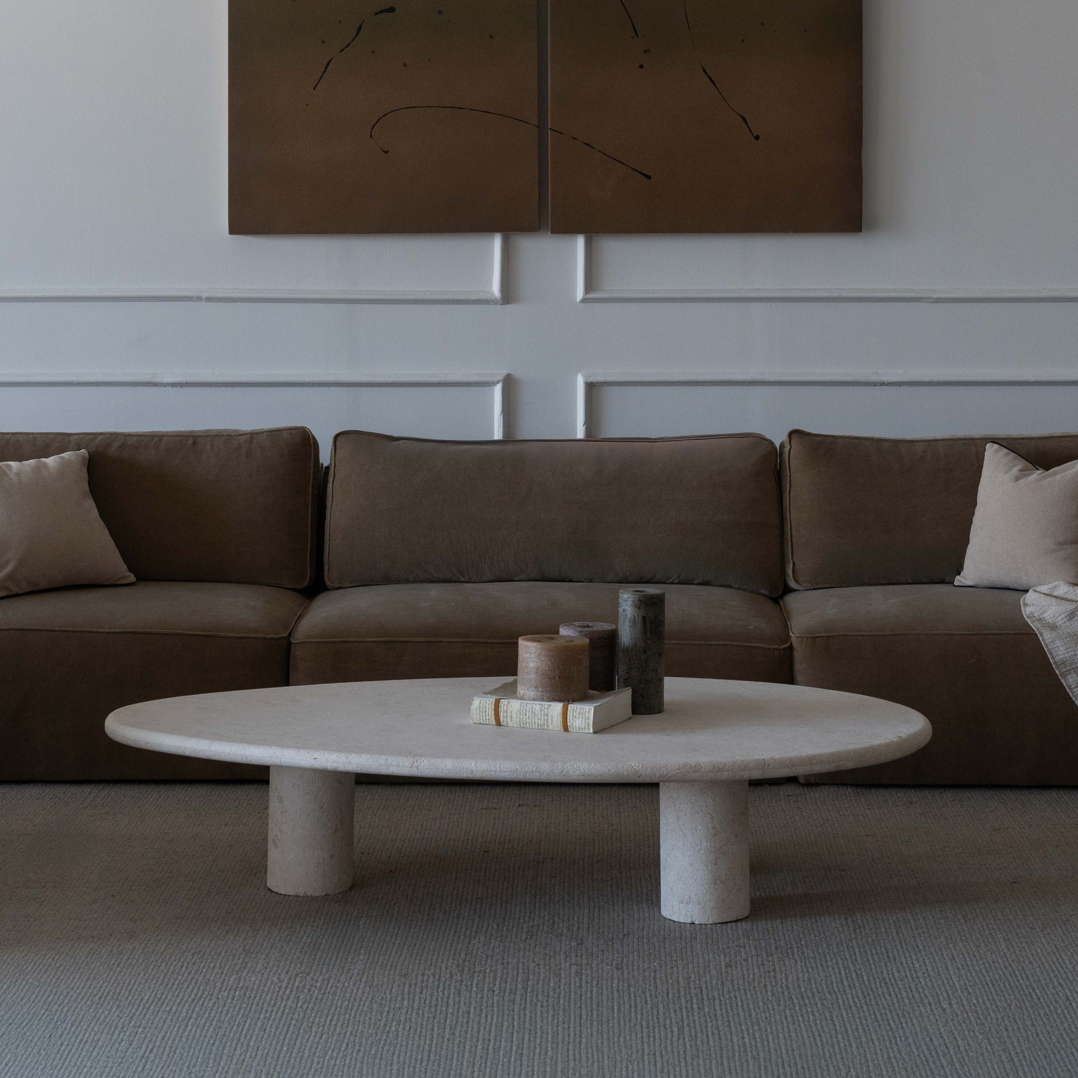 Athens Lime Stone Oval Coffee Table - Coffee Tables - WS Living Furniture Furniture Store in Dubai