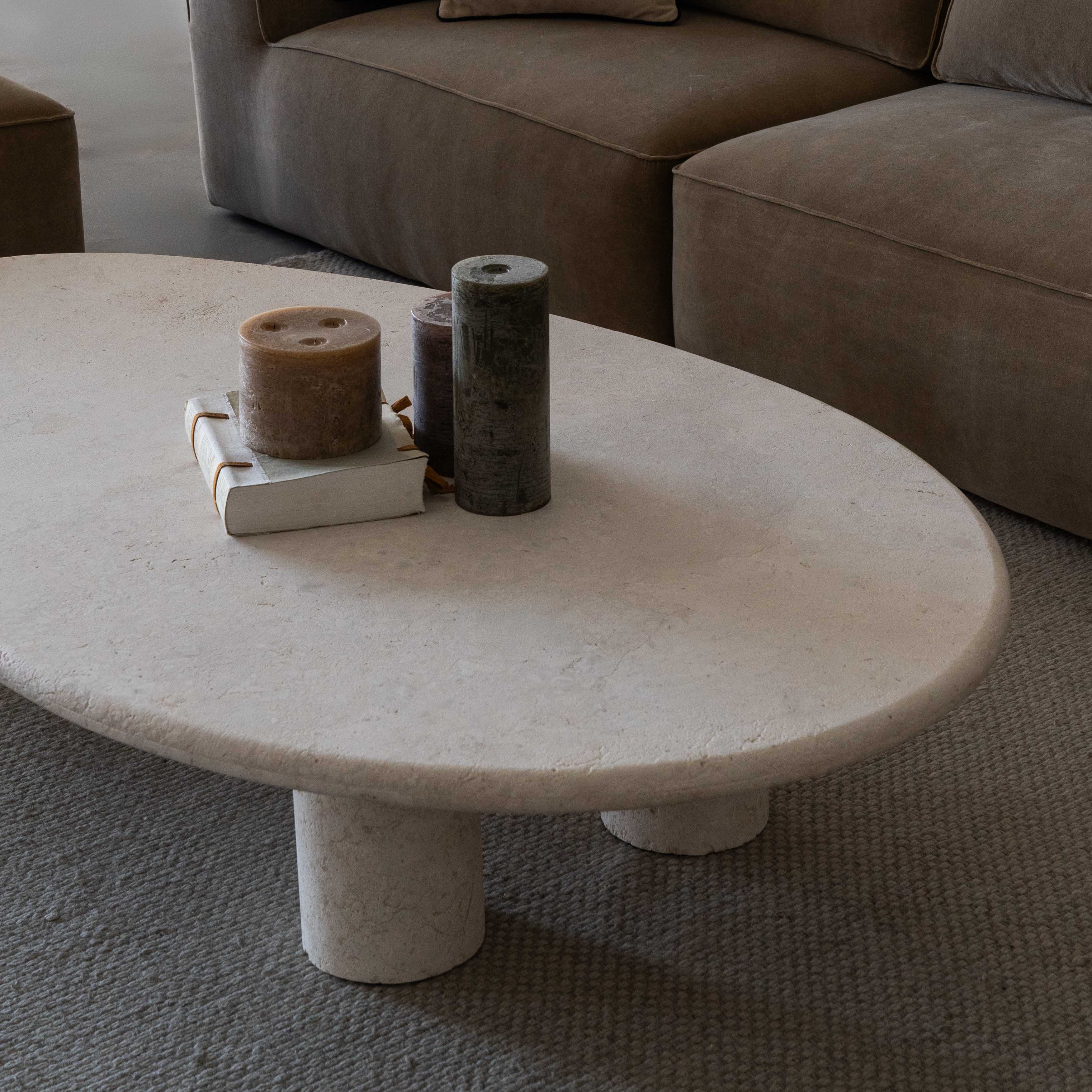 Athens Lime Stone Oval Coffee Table - Coffee Tables - WS Living Furniture Furniture Store in Dubai
