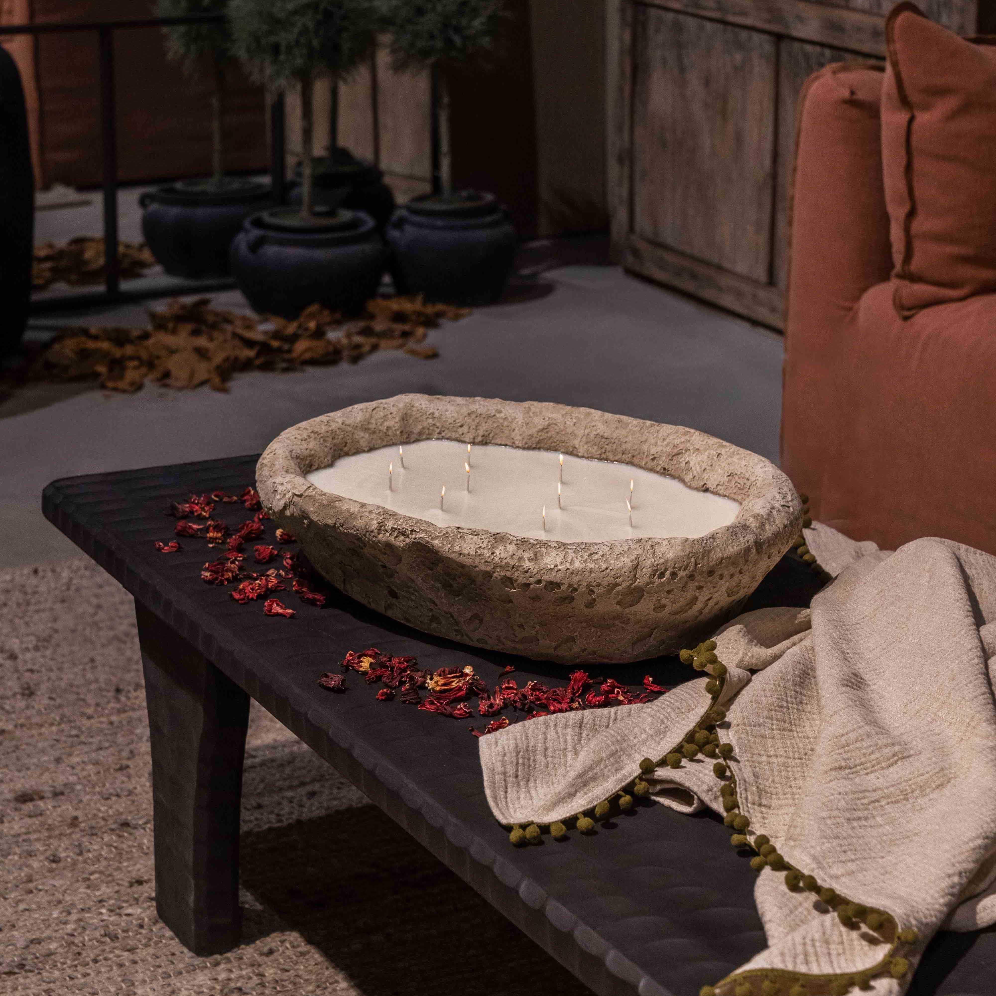 Aura Lime Stone & Soya Wax Oval Loaf Bowl Candle - Candle Holders - WS Living Furniture Furniture Store in Dubai