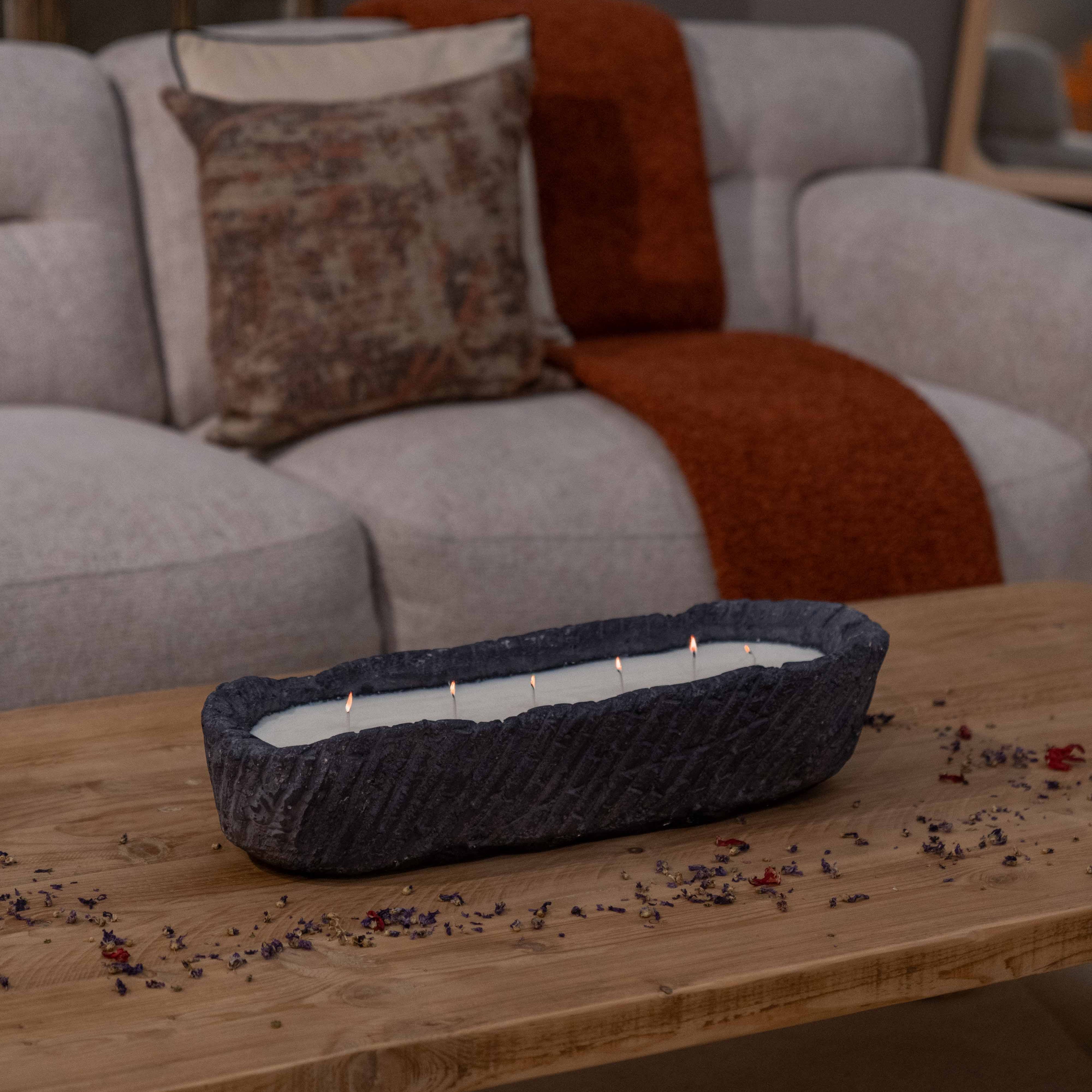 Zen Glow Limestone & Soya Wax Oval Loaf Bowl Candle - Candle Holders - WS Living Furniture Furniture Store in Dubai