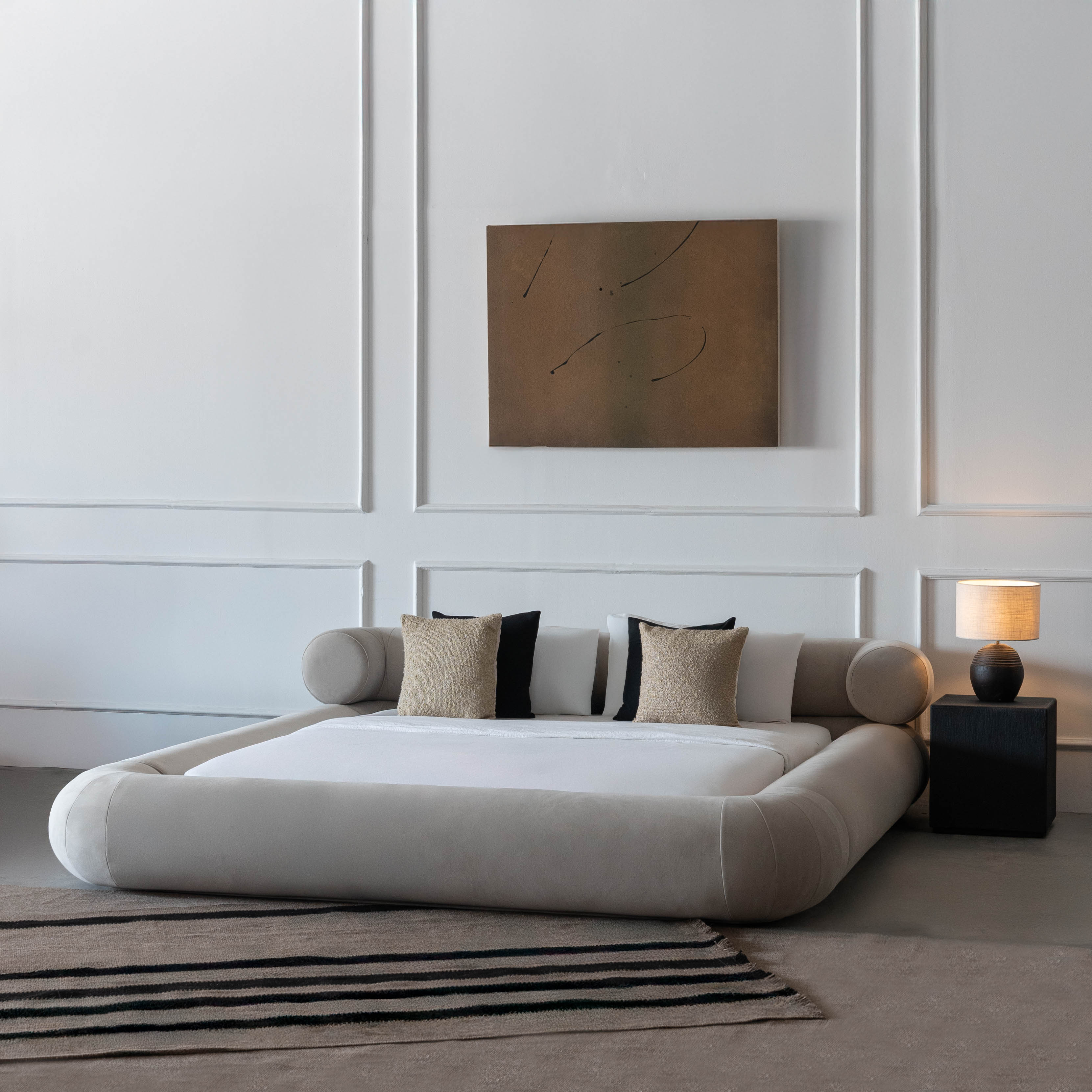 Morano Bespoke Modern Beige Curve Head King Size Bed - Bed - WS Living Furniture Furniture Store in Dubai
