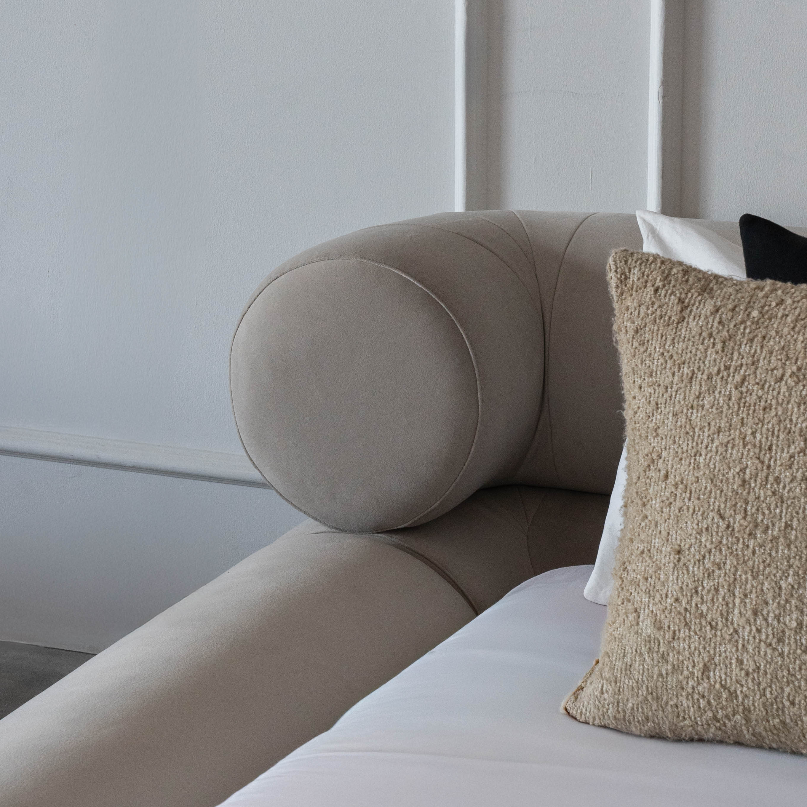 Morano Bespoke Modern Beige Curve Head King Size Bed - Bed - WS Living Furniture Furniture Store in Dubai