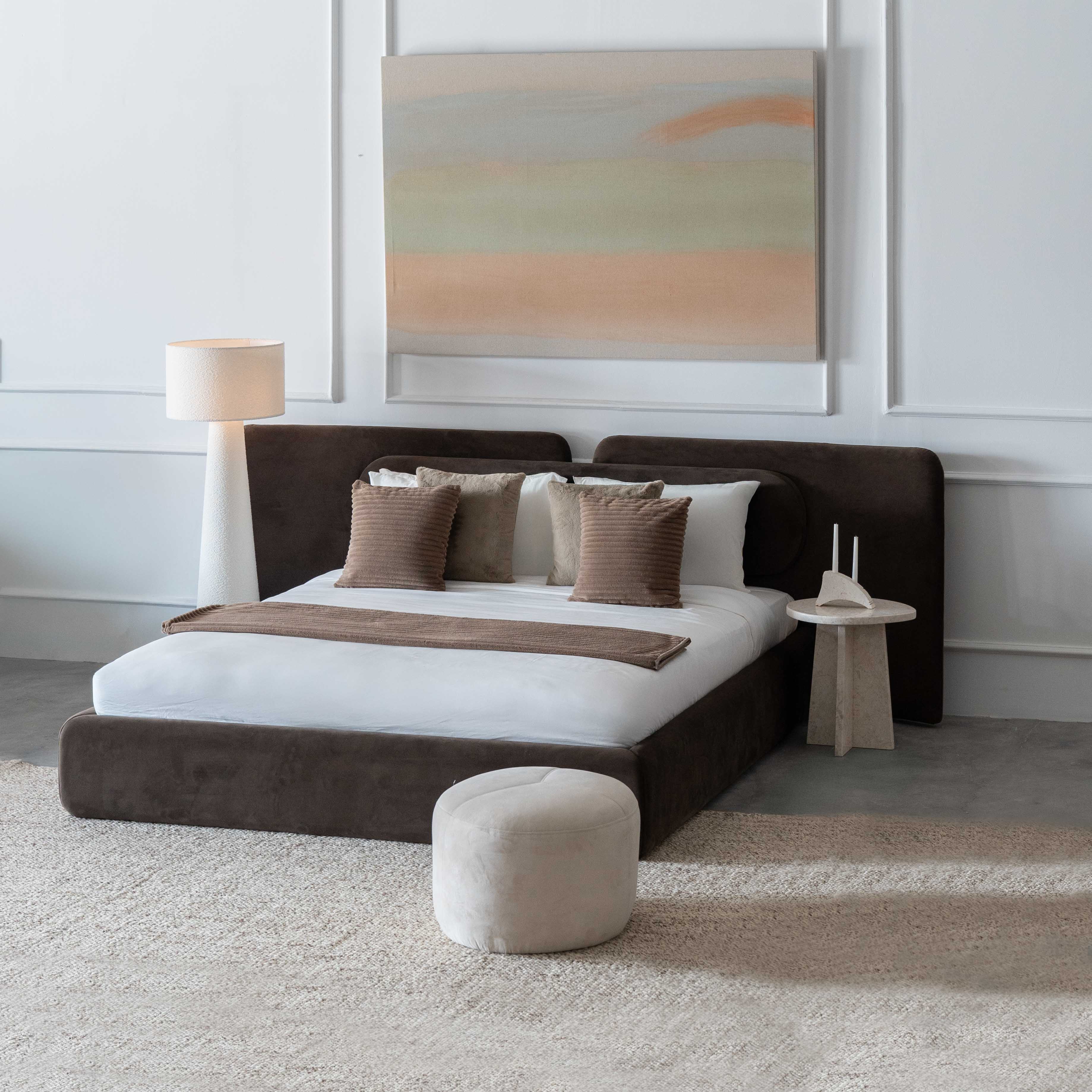 Aurora Bespoke Modern Walnut King Size Bed - Bed - WS Living Furniture Furniture Store in Dubai