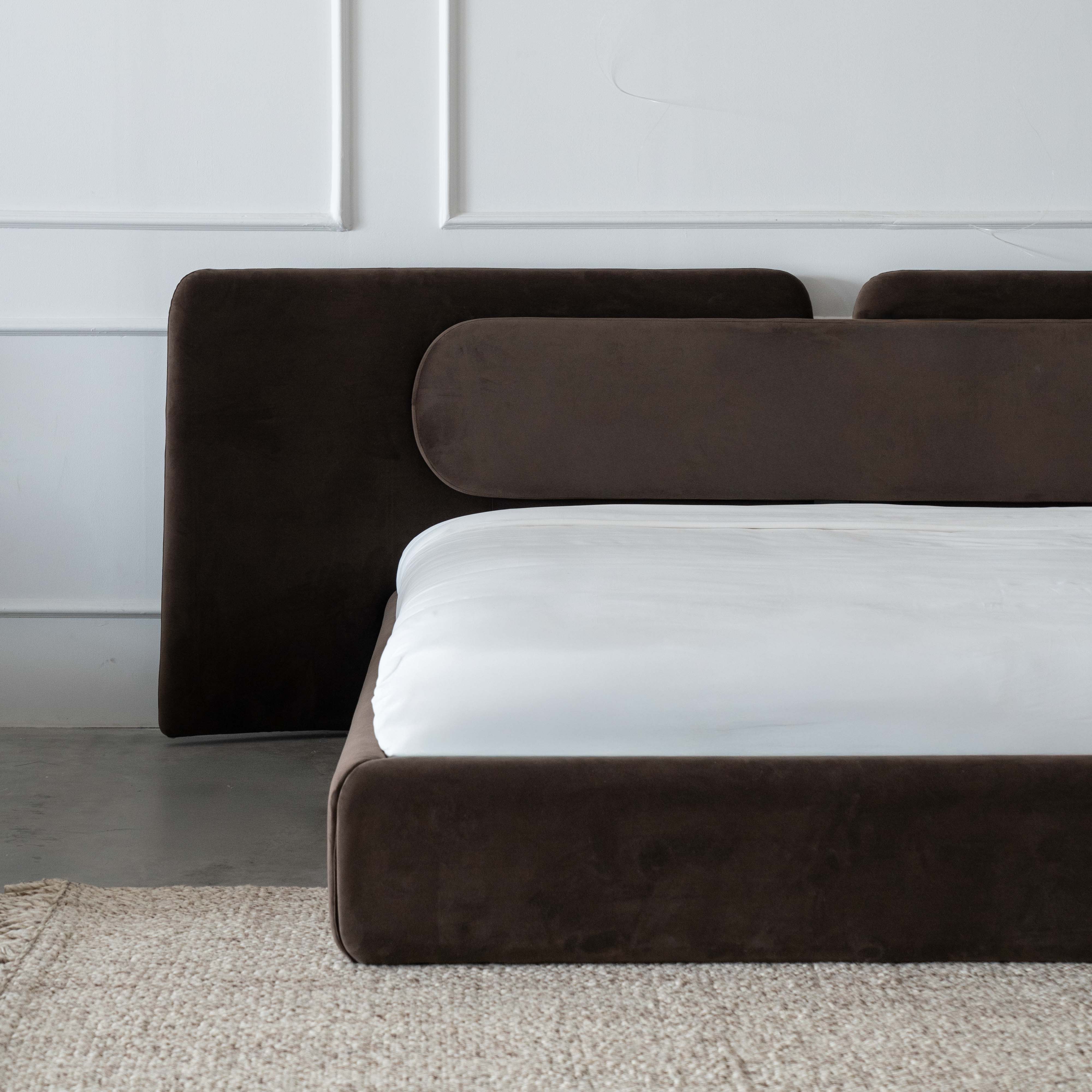 Aurora Bespoke Modern Walnut King Size Bed - Bed - WS Living Furniture Furniture Store in Dubai