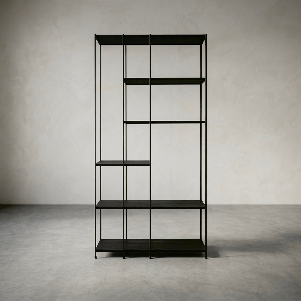 رف كتب طوكيو من الخشب والفولاذ - متوسط