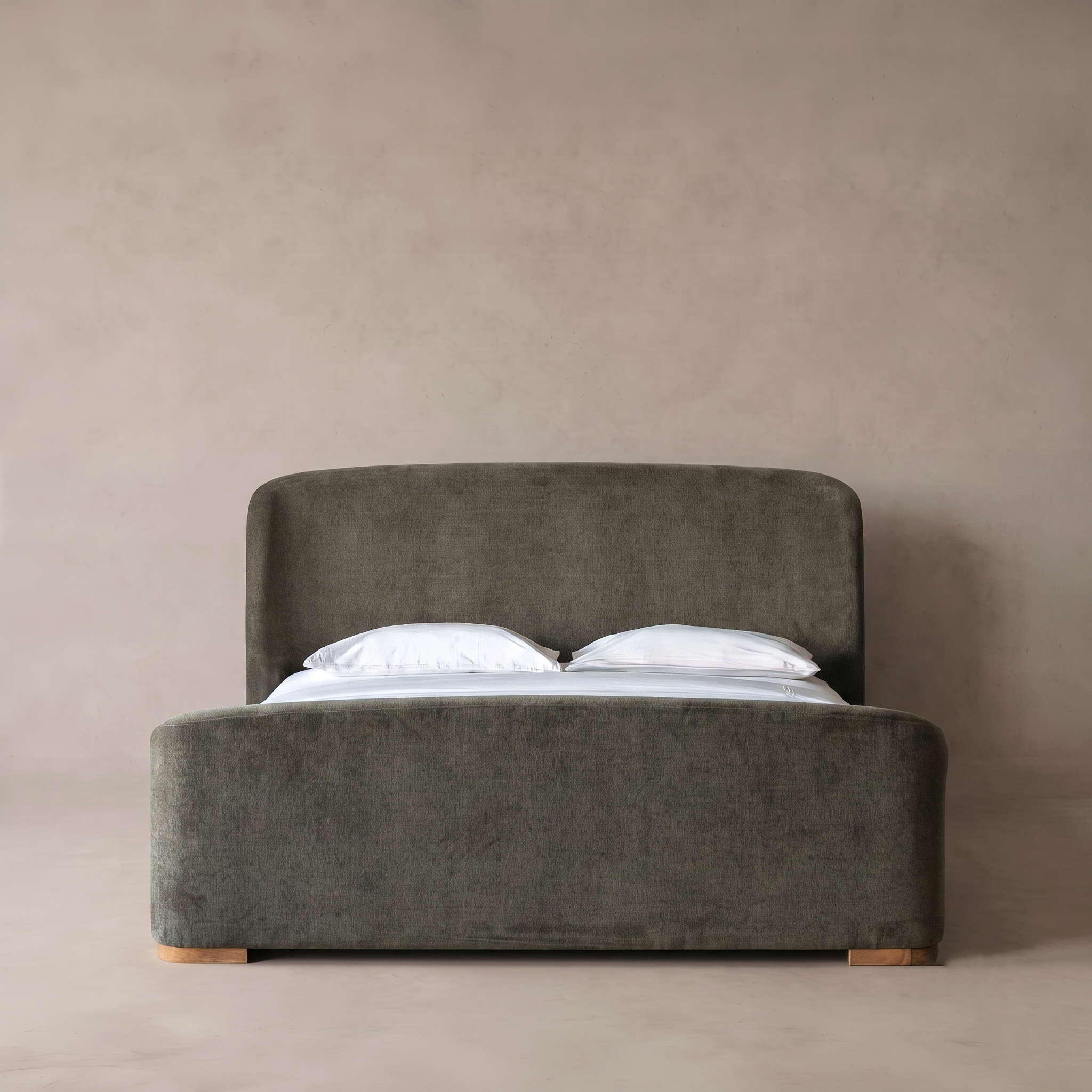 The Snooze Modern King Size Sleigh Bed - OLIVE GREEN