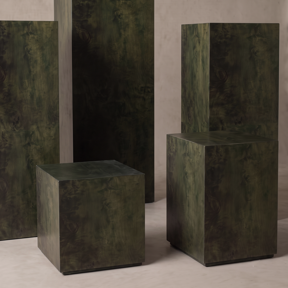 Burl Wood Green - Custom Size Pedestal & Side Table