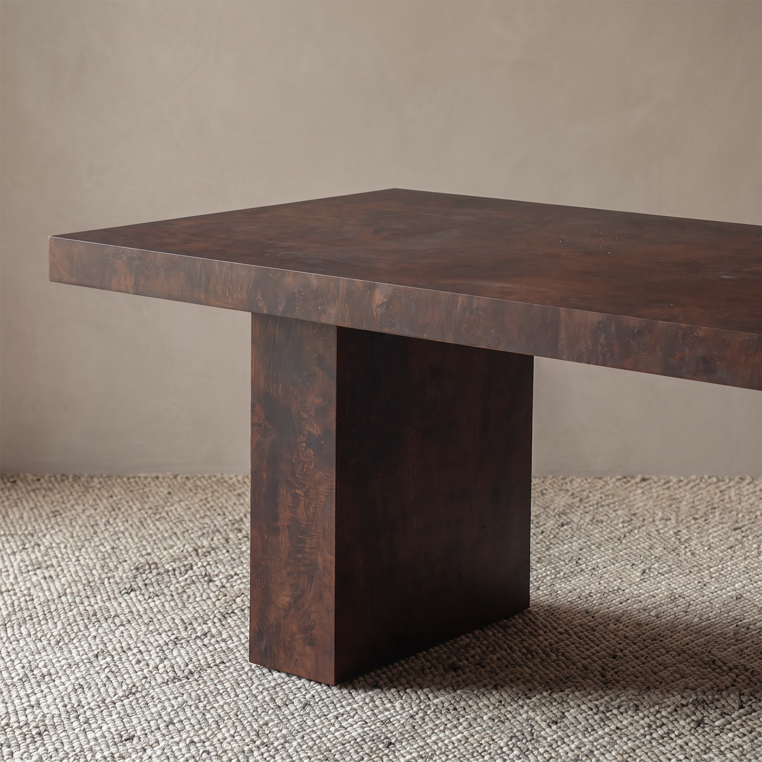 Burl Wood Dark Walnut Rectangle Dining Table