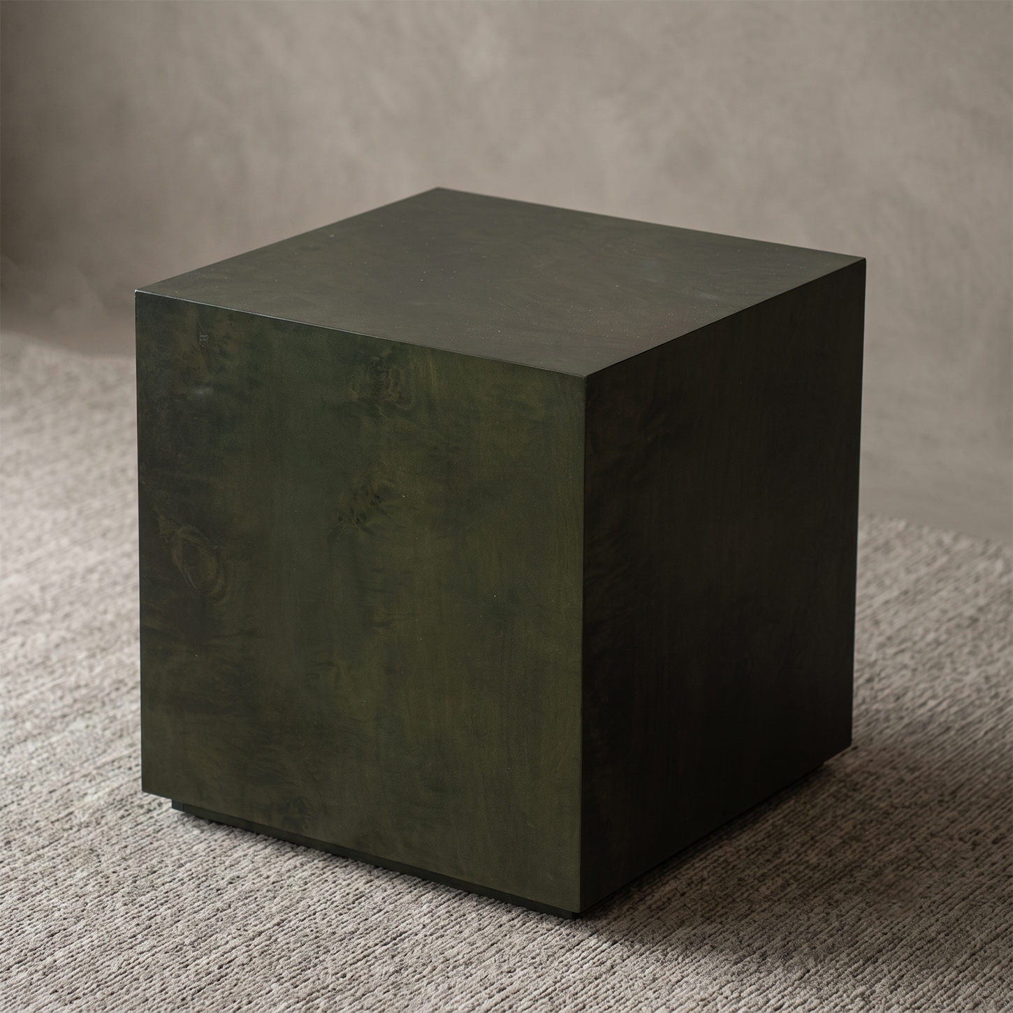 Haven Cube Burl Wood End Side Table - OLIVE GREEN