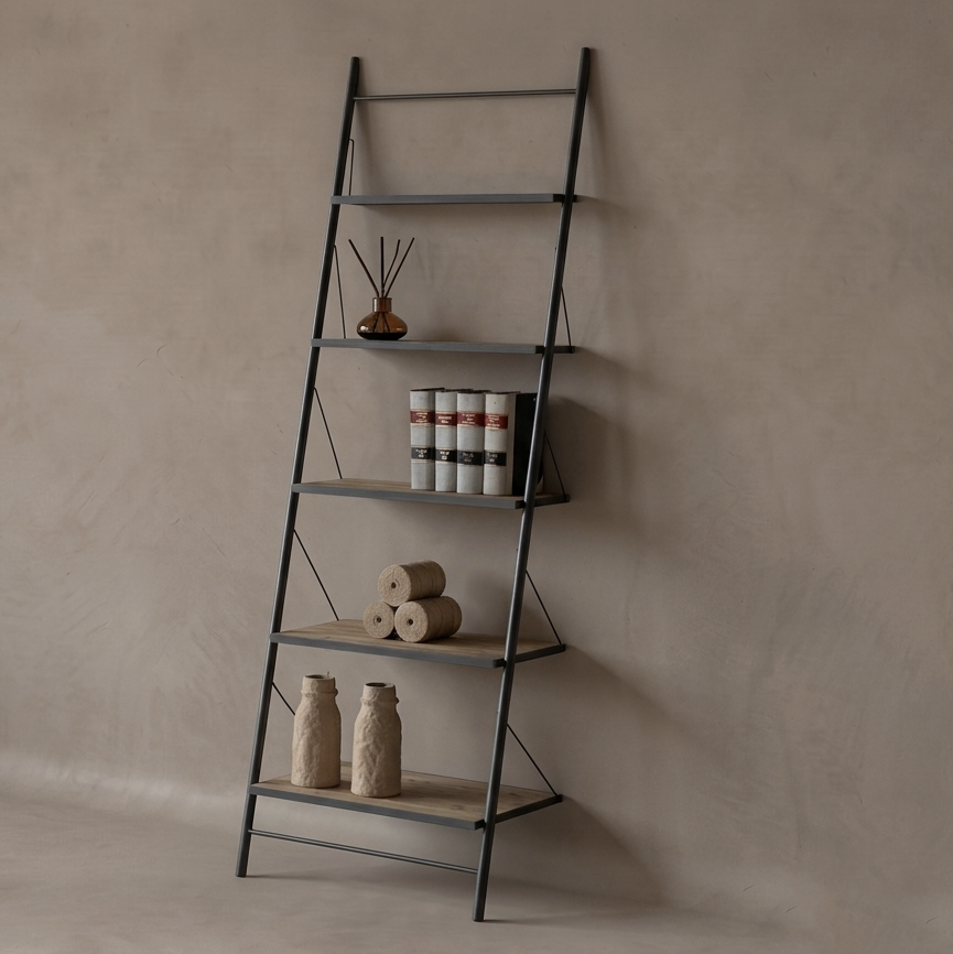 Nordic Industrial Solid Wood Leaning Bookshelf Ladder