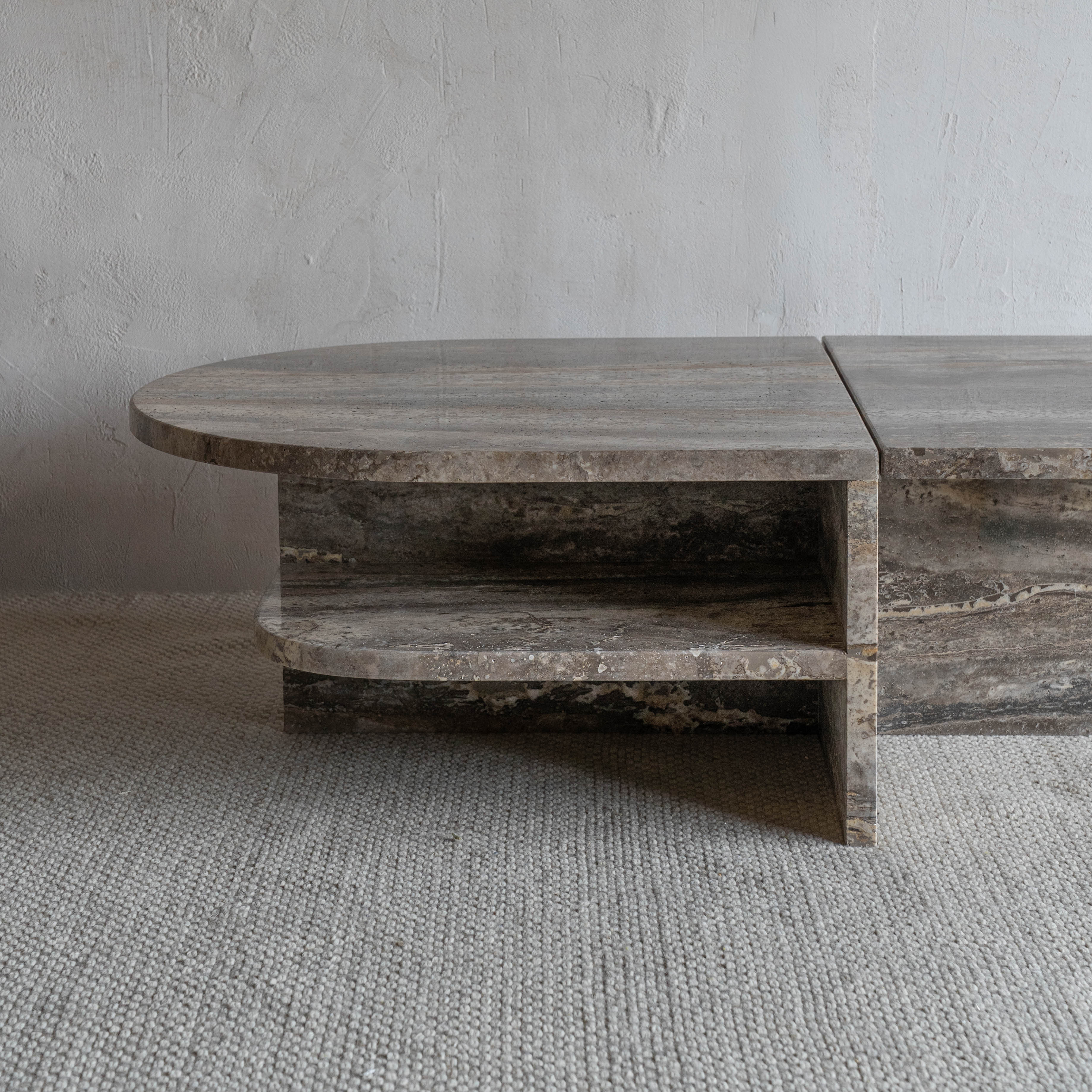 Caliza Oval Natural Marble Coffee Table With Shelf