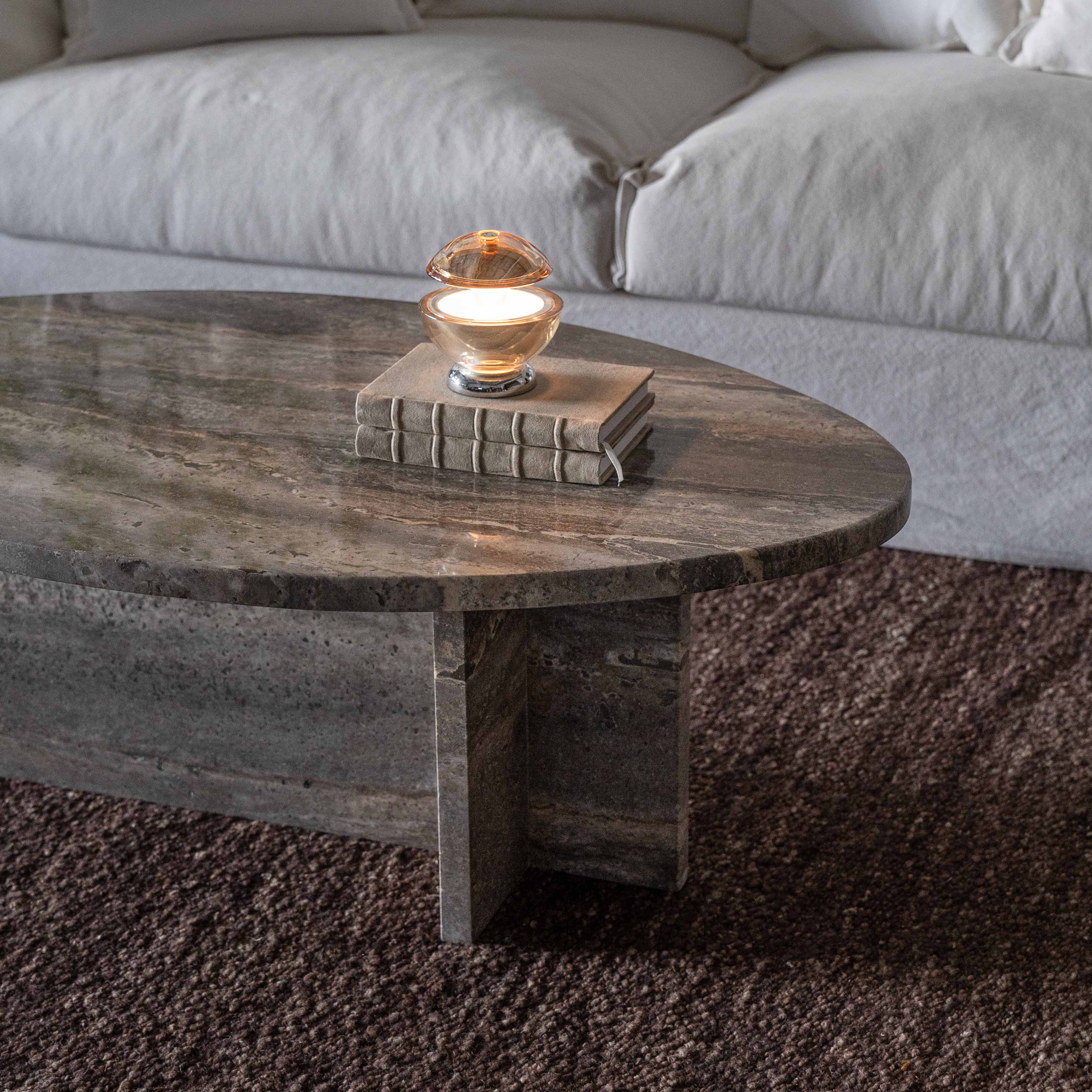 Caliza Natural Marble Oval Coffee Table