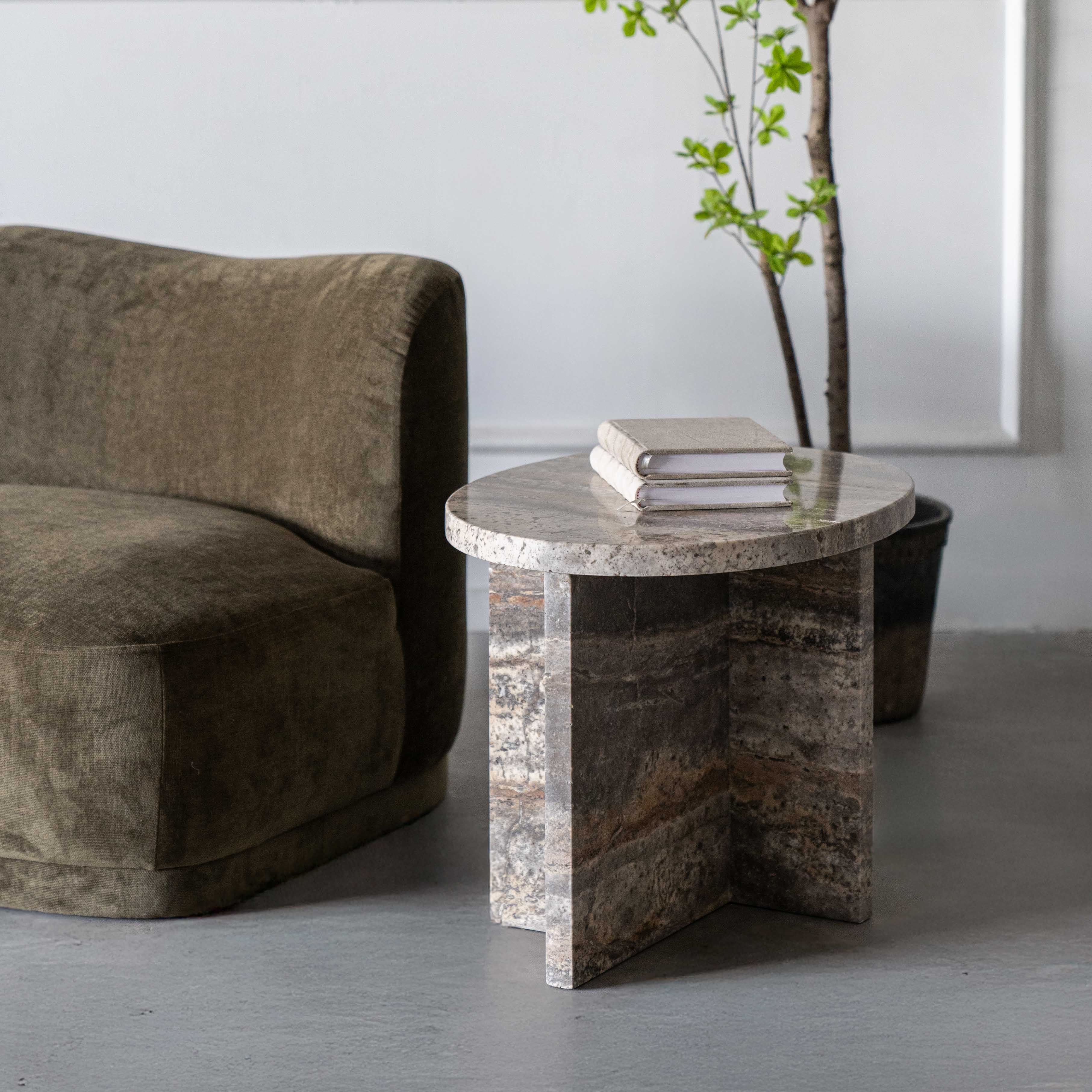 Caliza Natural Marble Side Table - Side Table - WS Living Furniture Furniture Store in Dubai