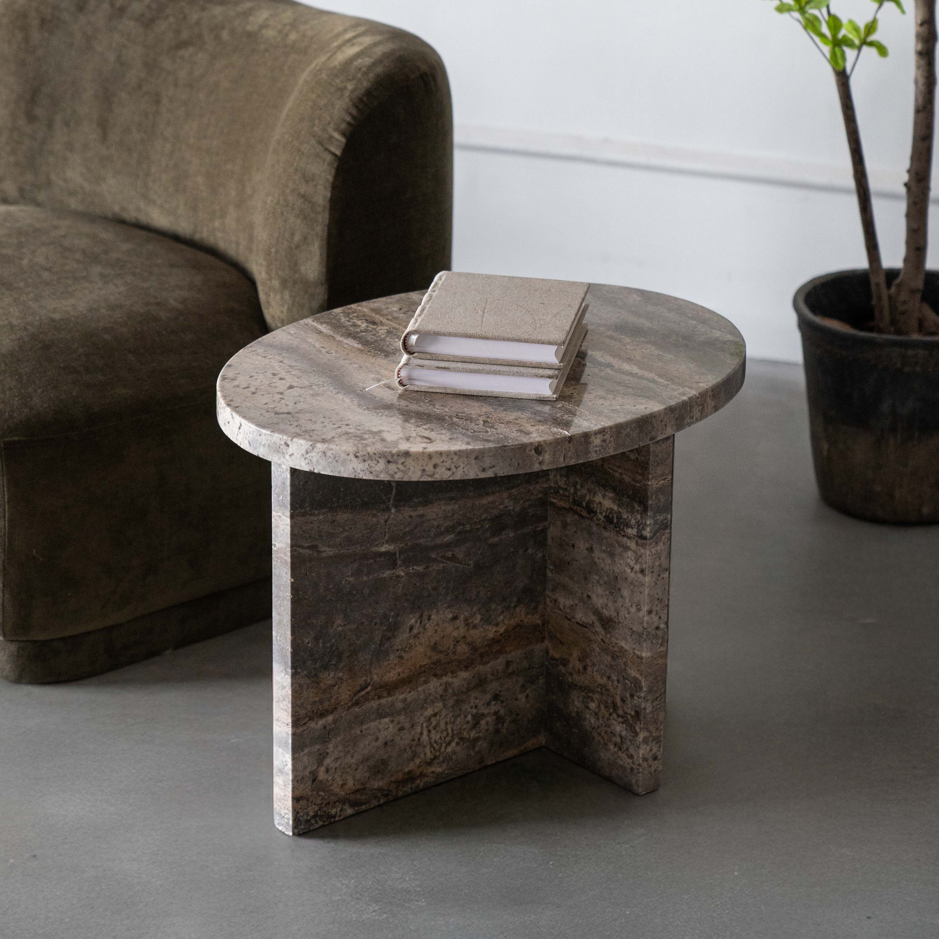 Caliza Natural Marble Side Table - Side Table - WS Living Furniture Furniture Store in Dubai