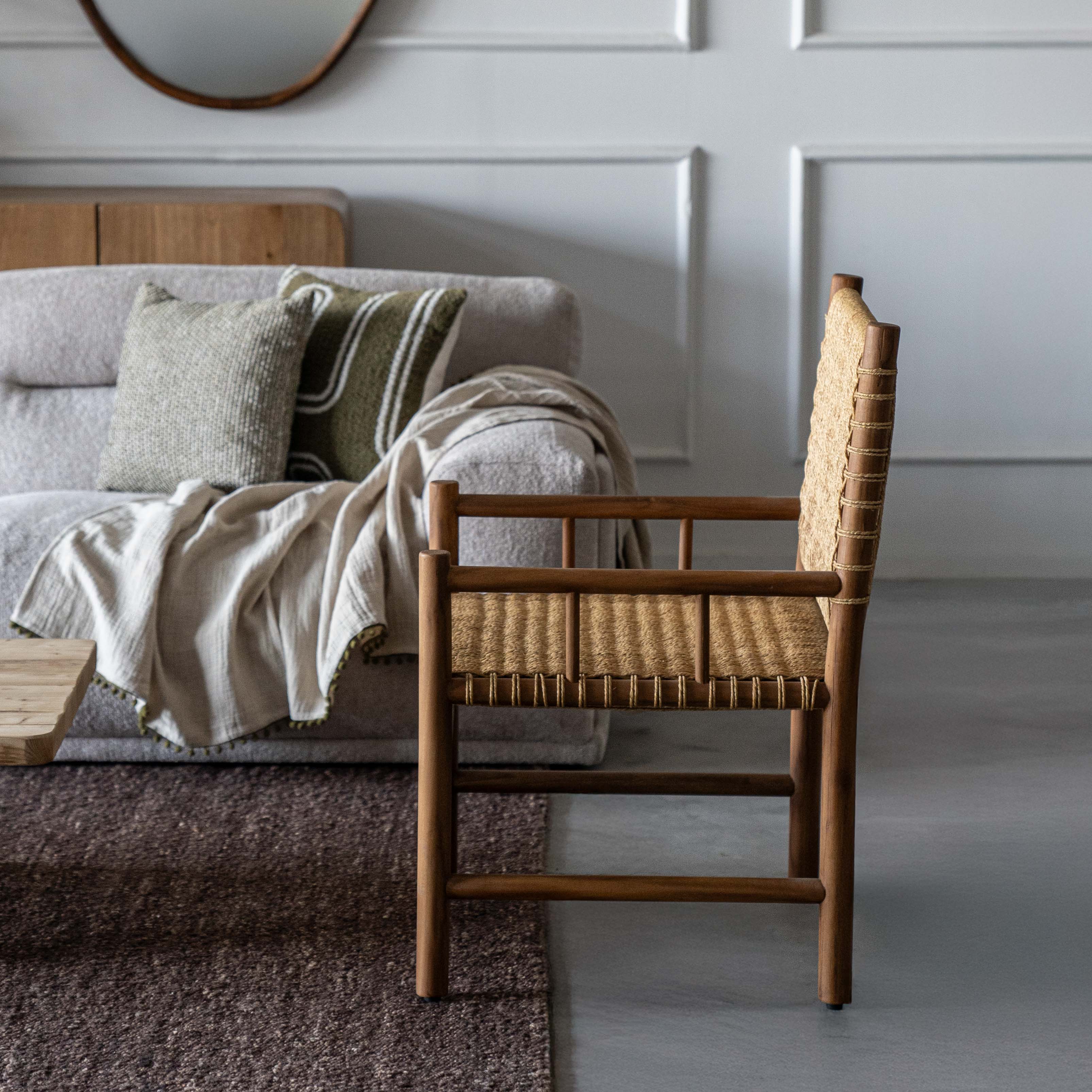 Celeste Solid Teak Wood & Woven Sea Grass Rope Armchair | Classic Lounge Chair