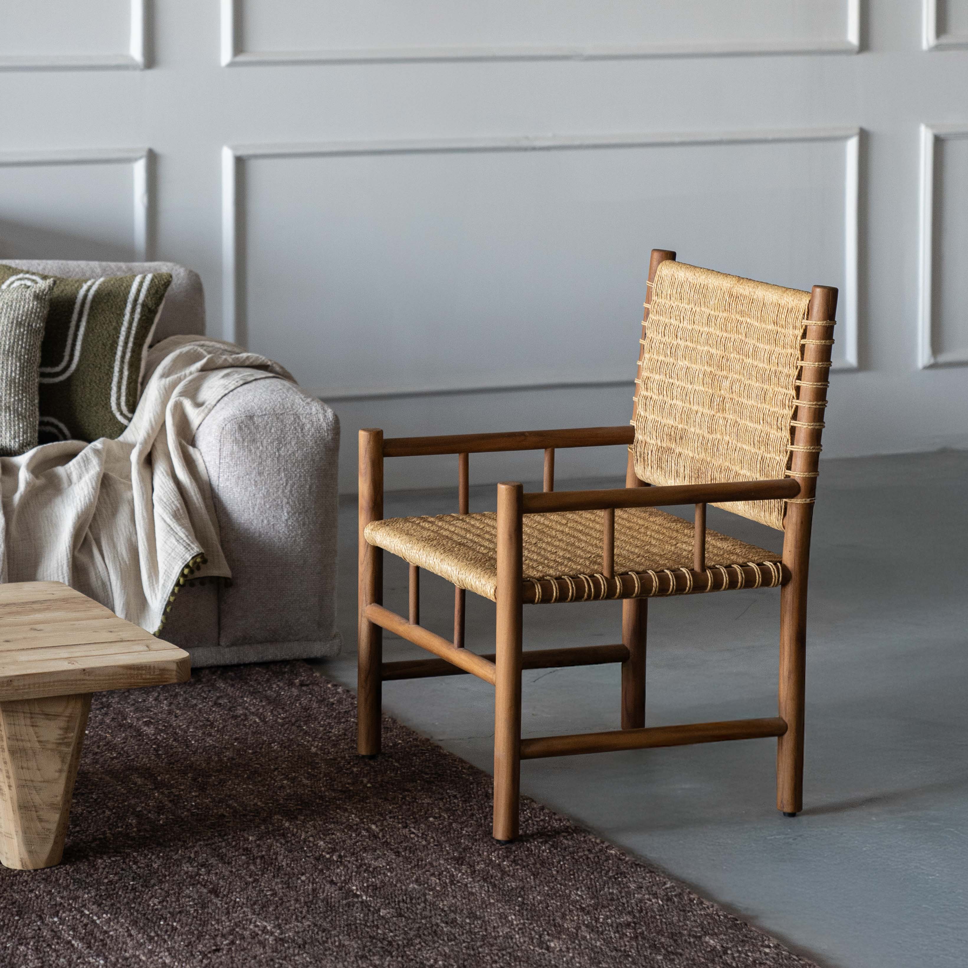 Celeste Solid Teak Wood & Woven Sea Grass Rope Armchair | Classic Lounge Chair