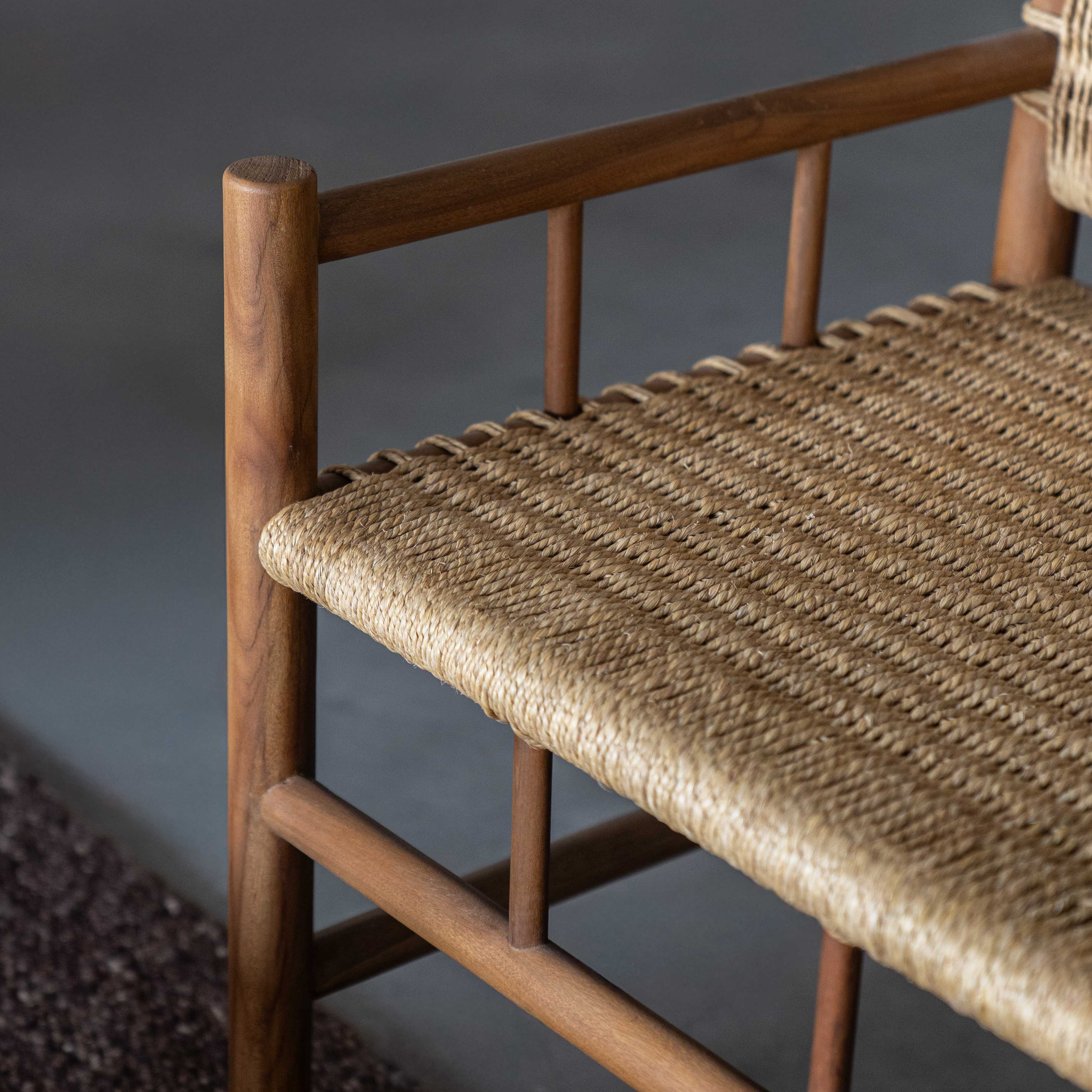 Celeste Solid Teak Wood & Woven Sea Grass Rope Armchair | Classic Lounge Chair