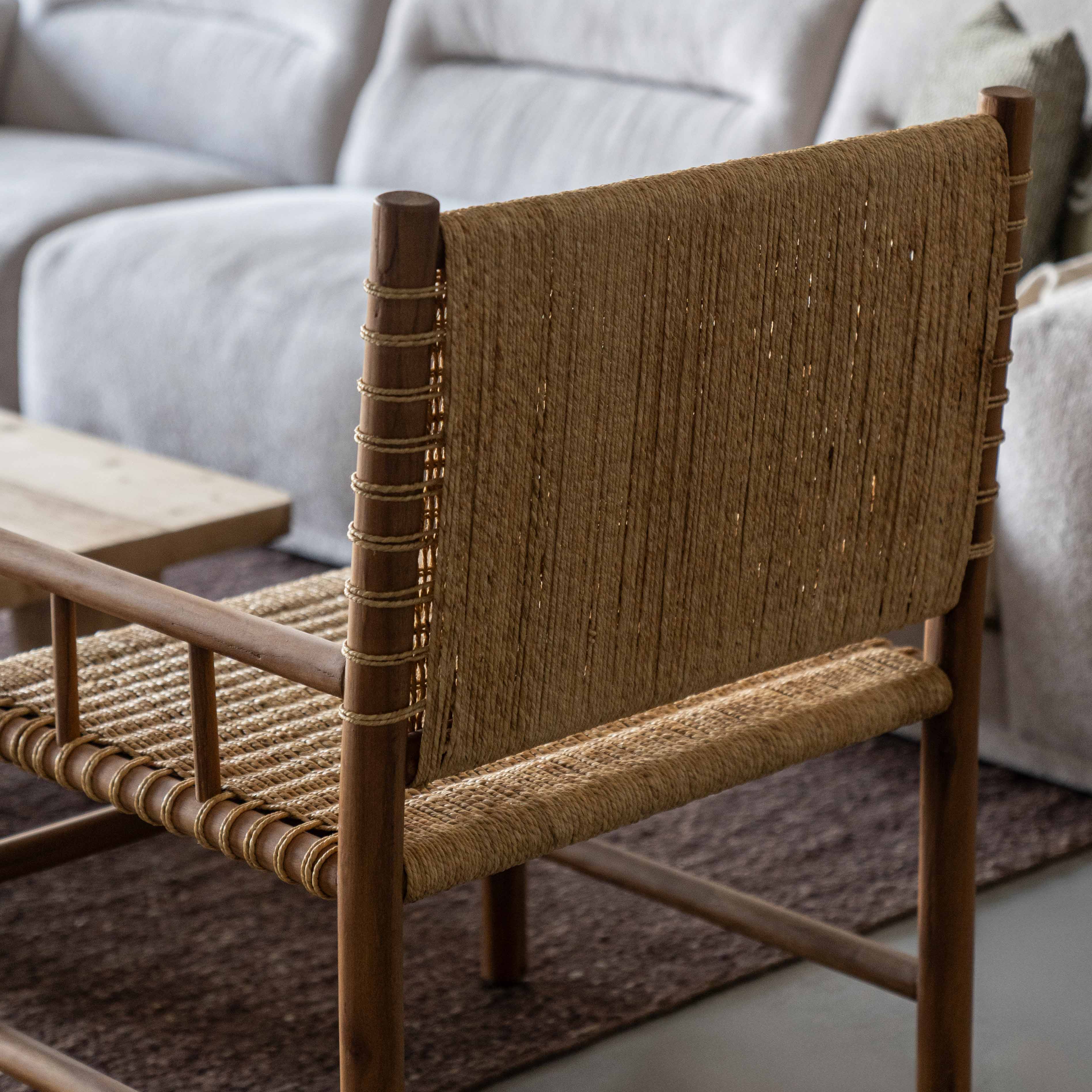 Celeste Solid Teak Wood & Woven Sea Grass Rope Armchair | Classic Lounge Chair