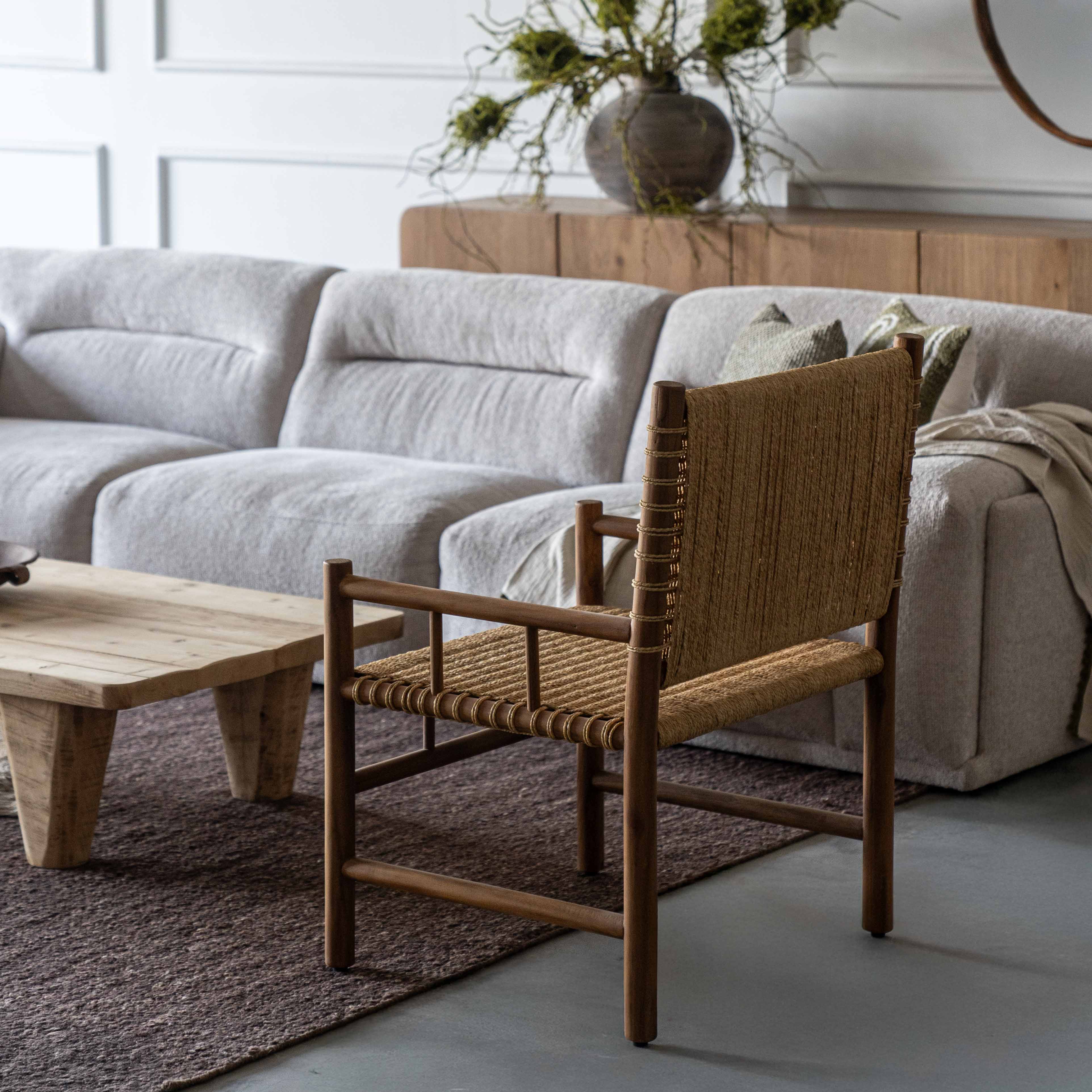 Celeste Solid Teak Wood & Woven Sea Grass Rope Armchair | Classic Lounge Chair