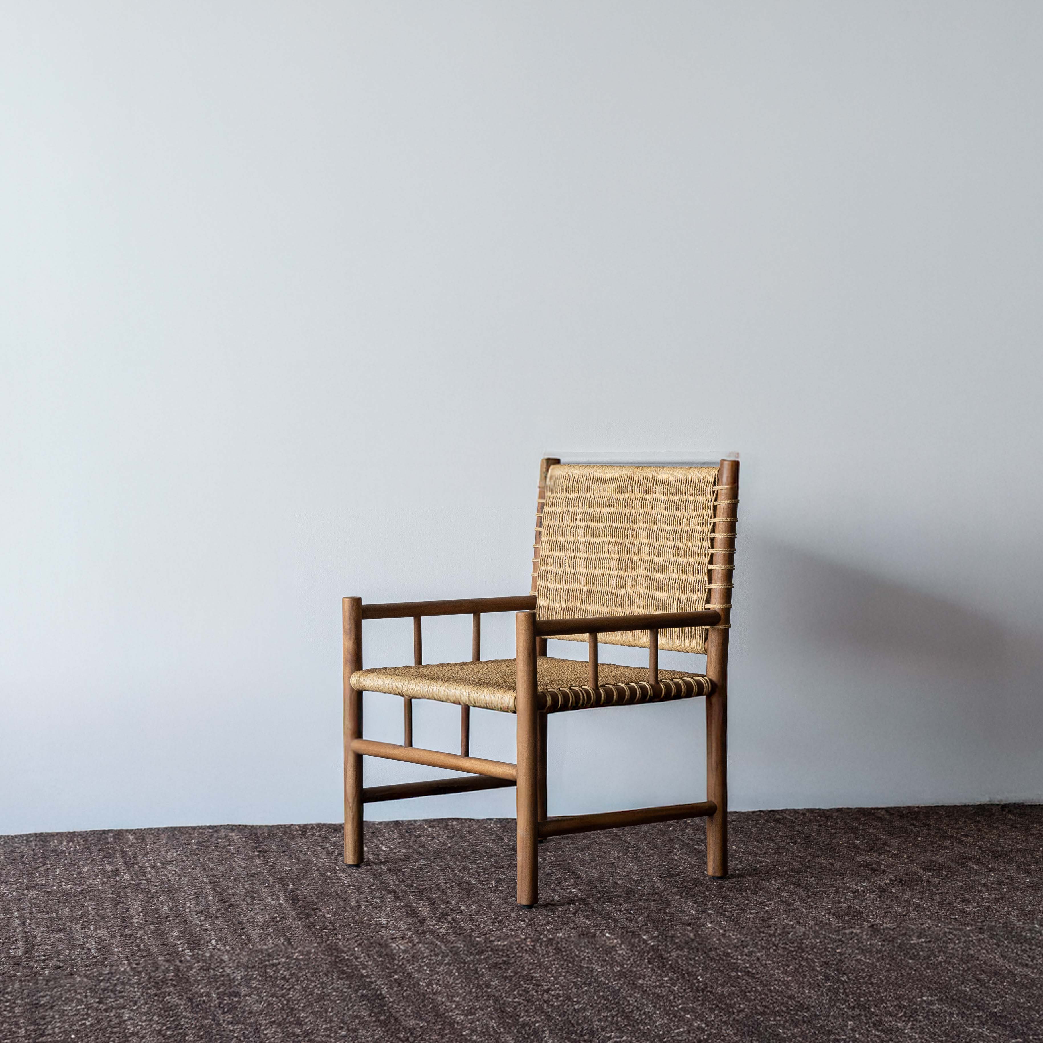 Celeste Solid Teak Wood & Woven Sea Grass Rope Armchair | Classic Lounge Chair