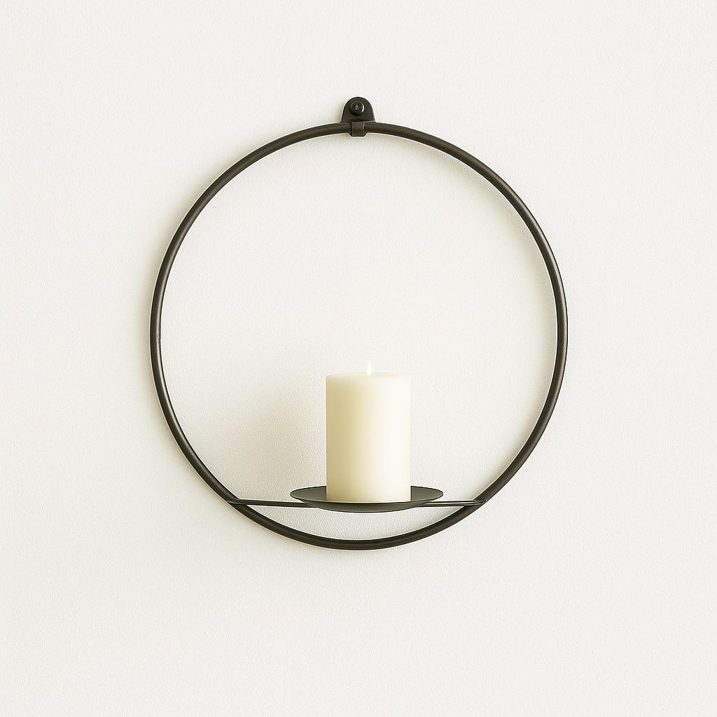 Round wall sconce with a candle on a white background