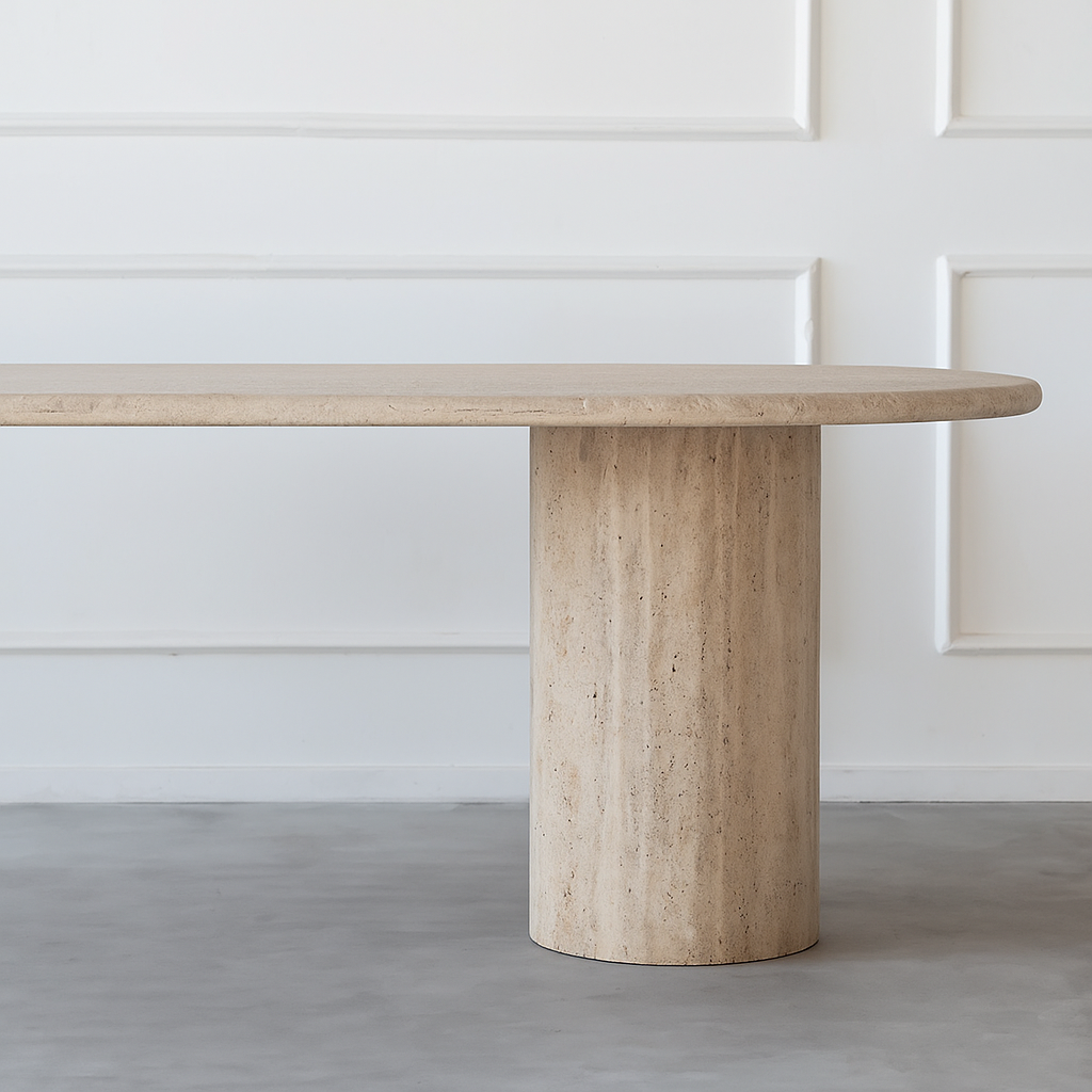 Palm Travertine Marble Oval Dining Table - Dining Table - WS Living Furniture Furniture Store in Dubai