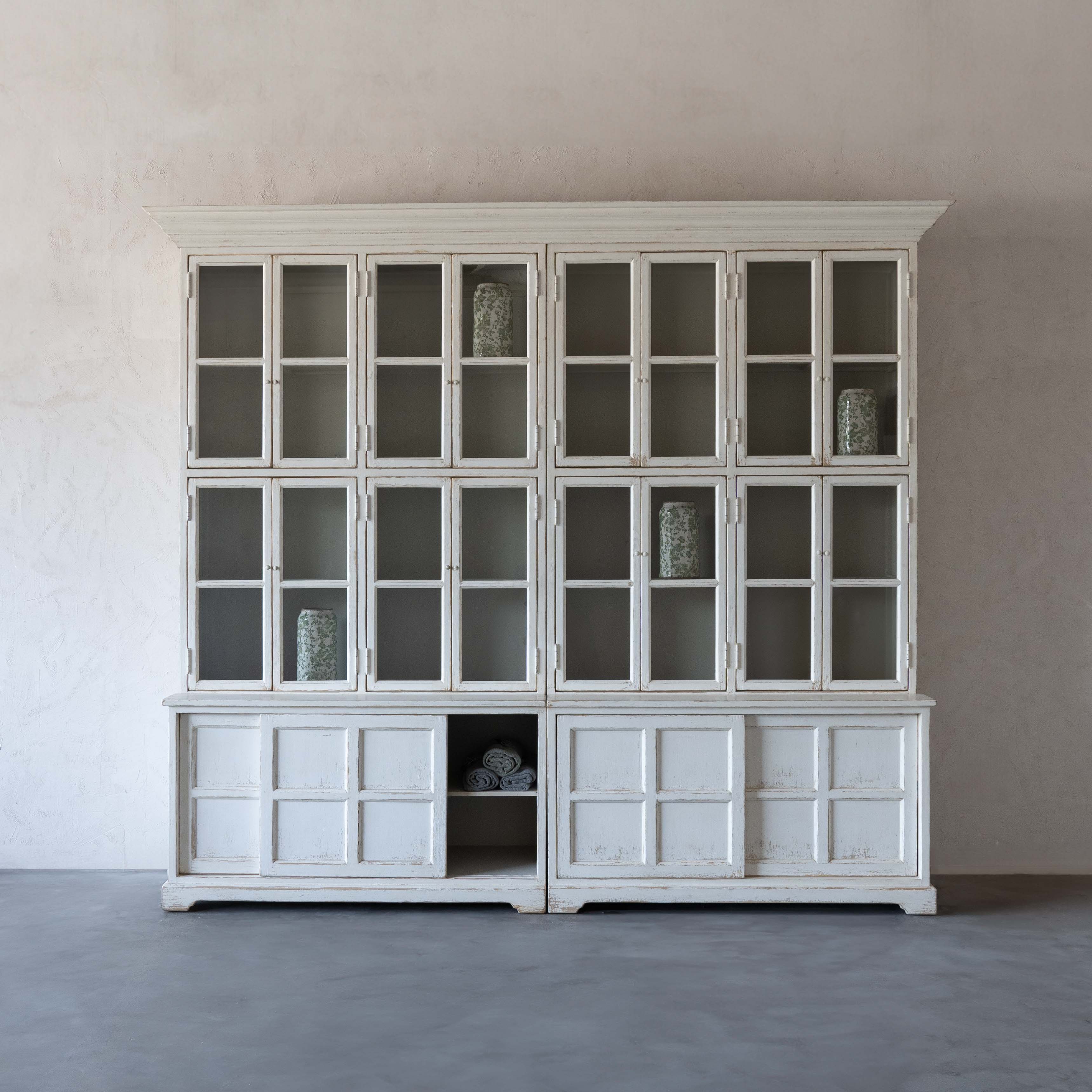 Cobra Glass Solid Wood Antique Big Book Shelf With Storage White Cabinet - Cabinets - WS Living Furniture Furniture Store in Dubai